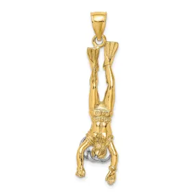14k Two-Tone Gold Polished Finish 3-Dimensional Female Scuba Diver Charm Pendant
