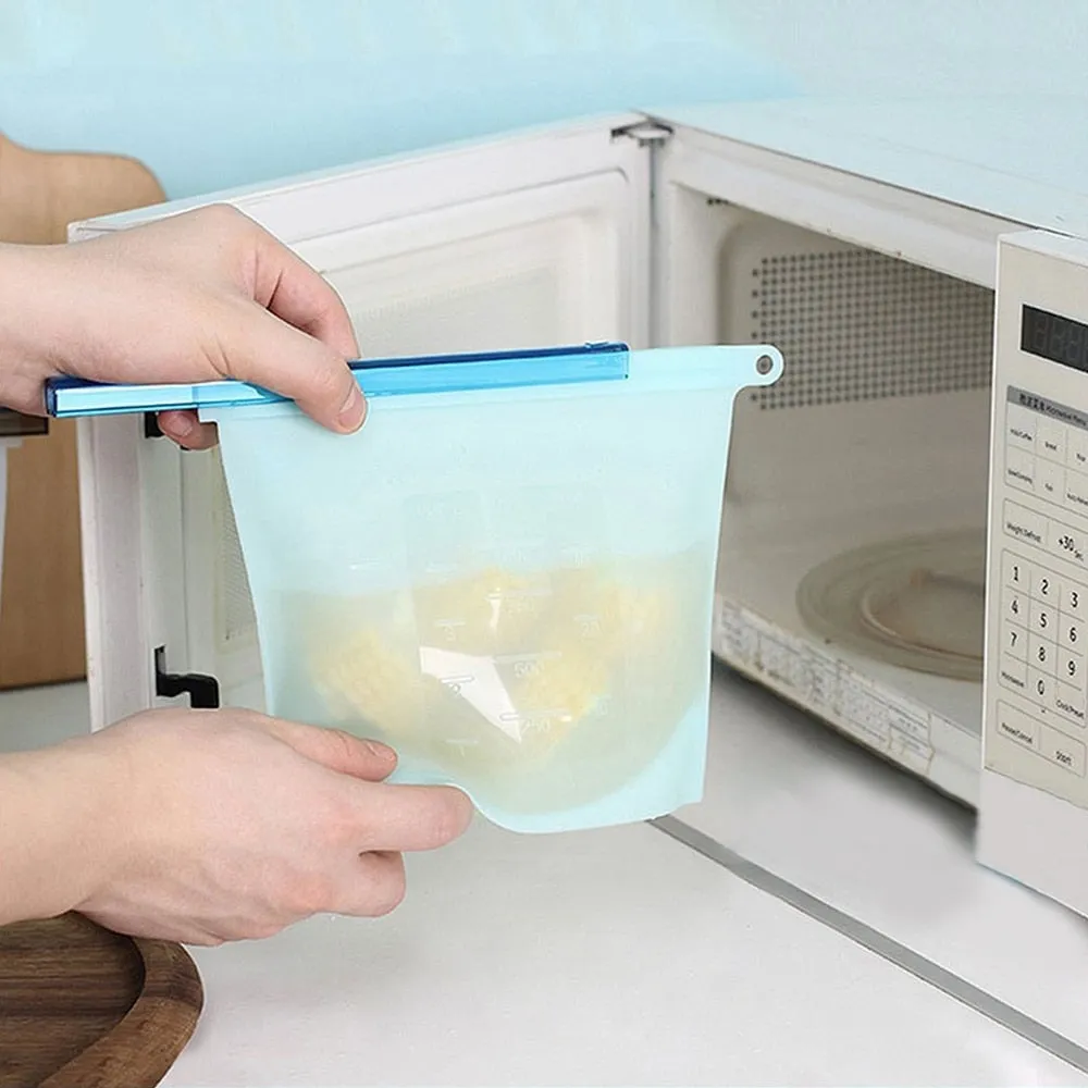 8PCS Food Silicone Fresh Bag Reusable Vacuum Sealed Freezer Bag