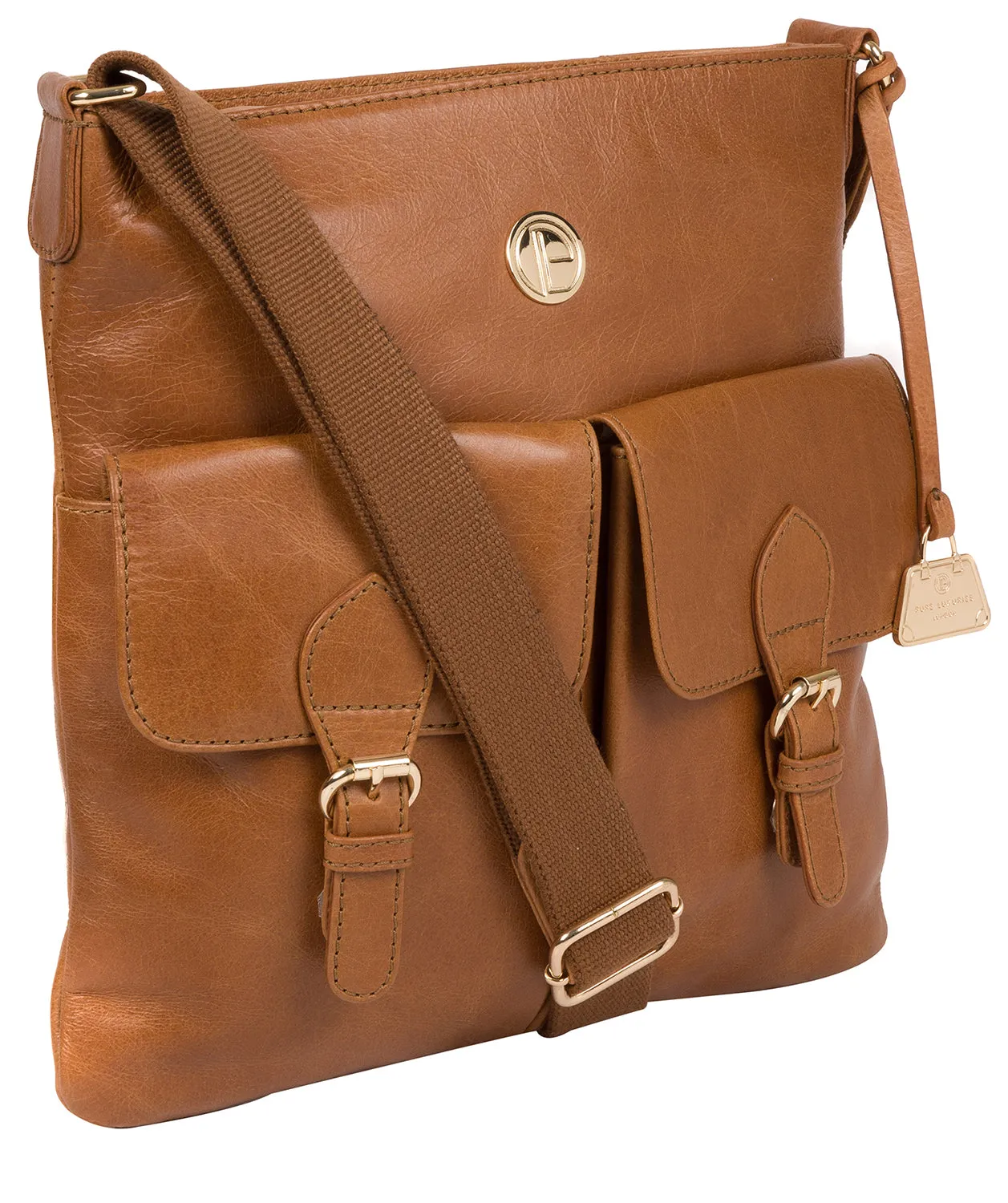 'Azalea' Saddle Tan Leather Cross Body Bag
