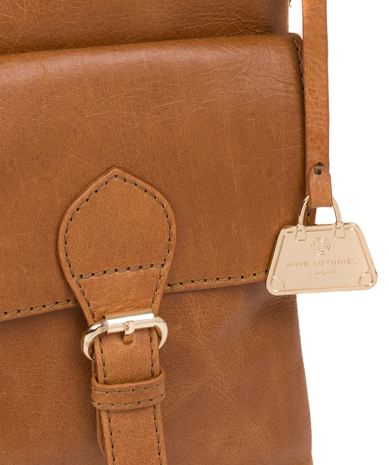 'Azalea' Saddle Tan Leather Cross Body Bag