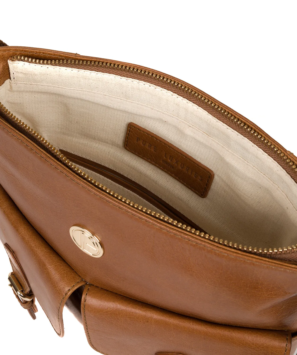 'Azalea' Saddle Tan Leather Cross Body Bag