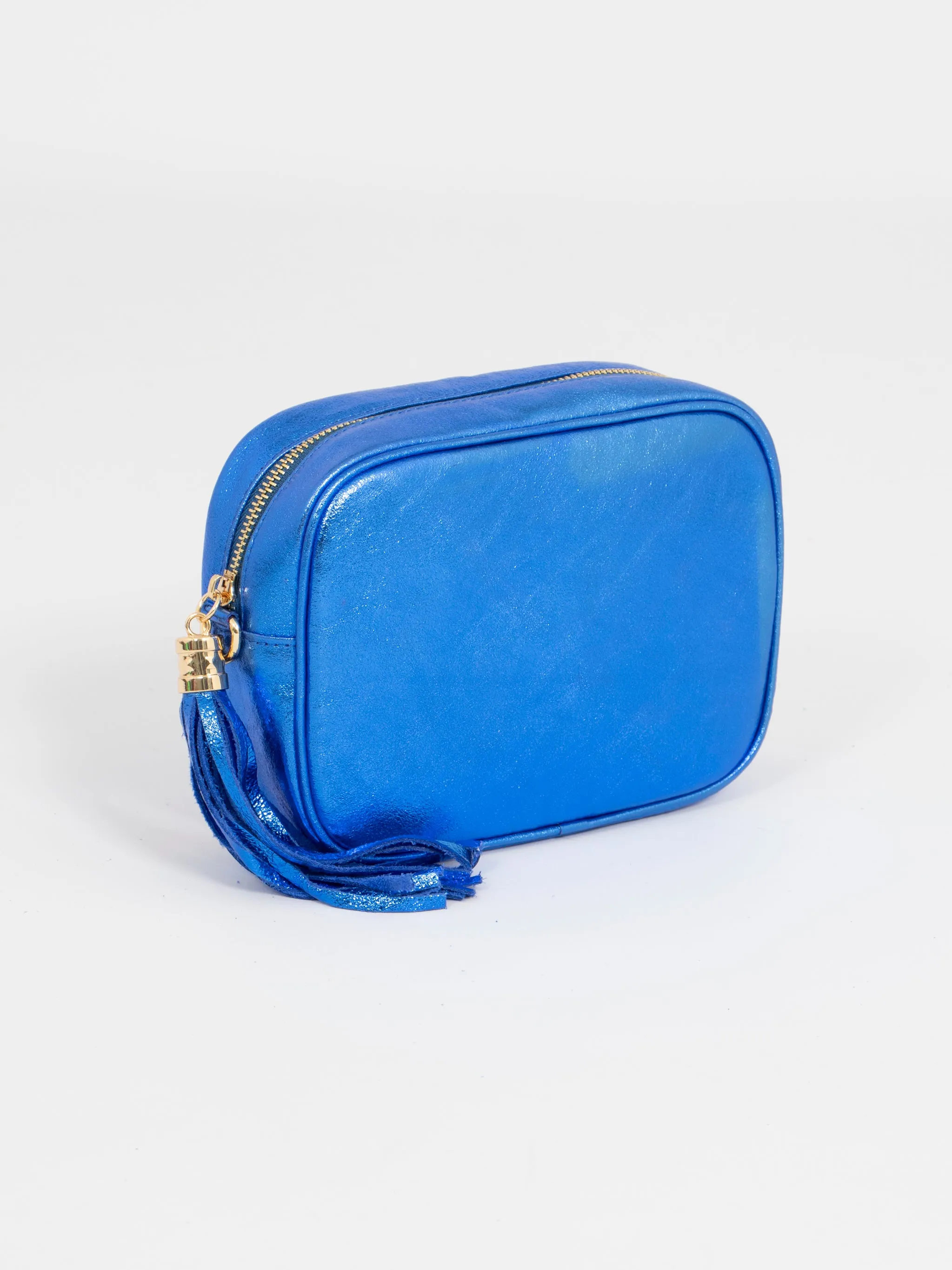 Beau - Italian Leather Crossbody Bag - Blue, Metallic