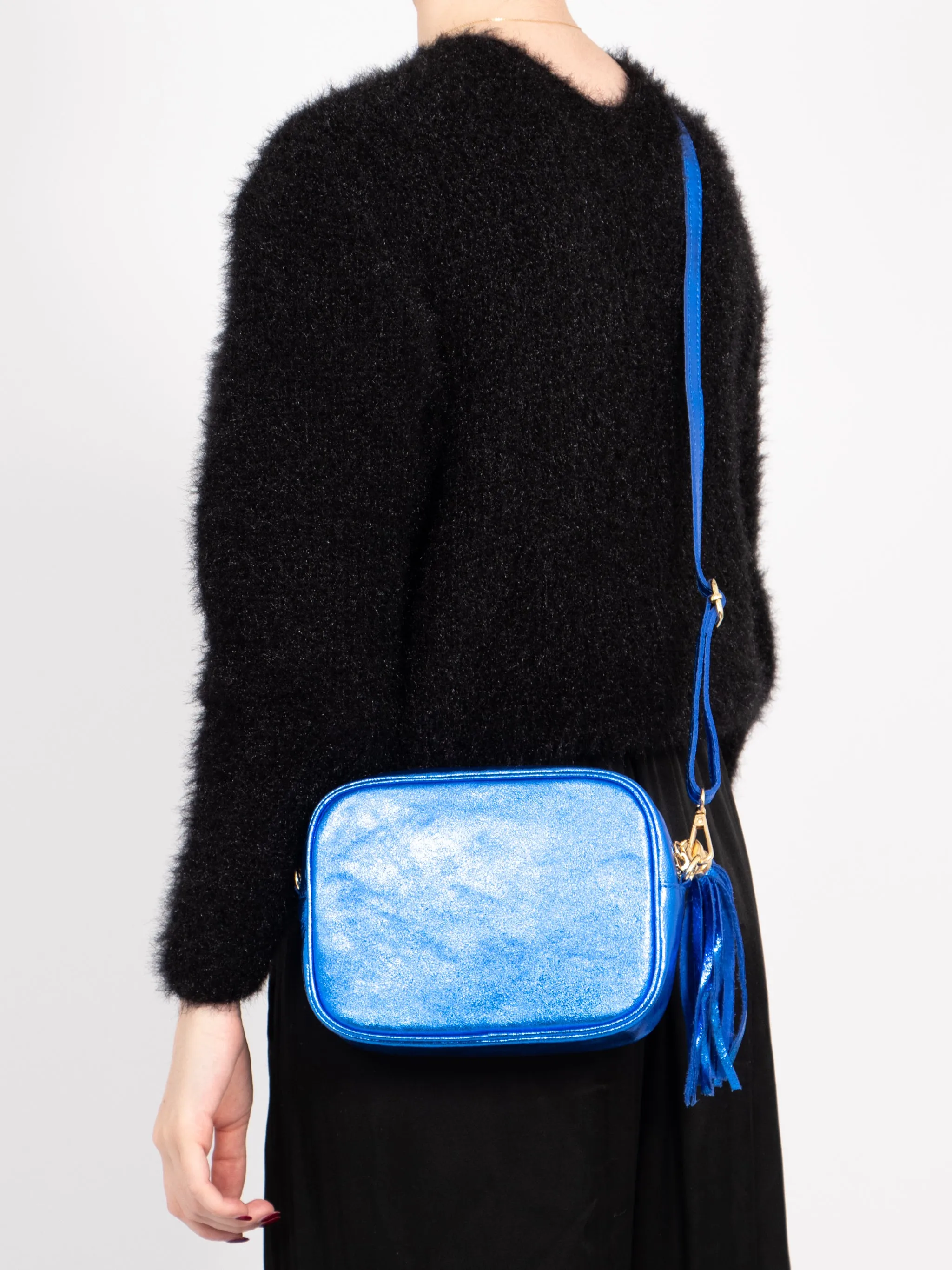 Beau - Italian Leather Crossbody Bag - Blue, Metallic