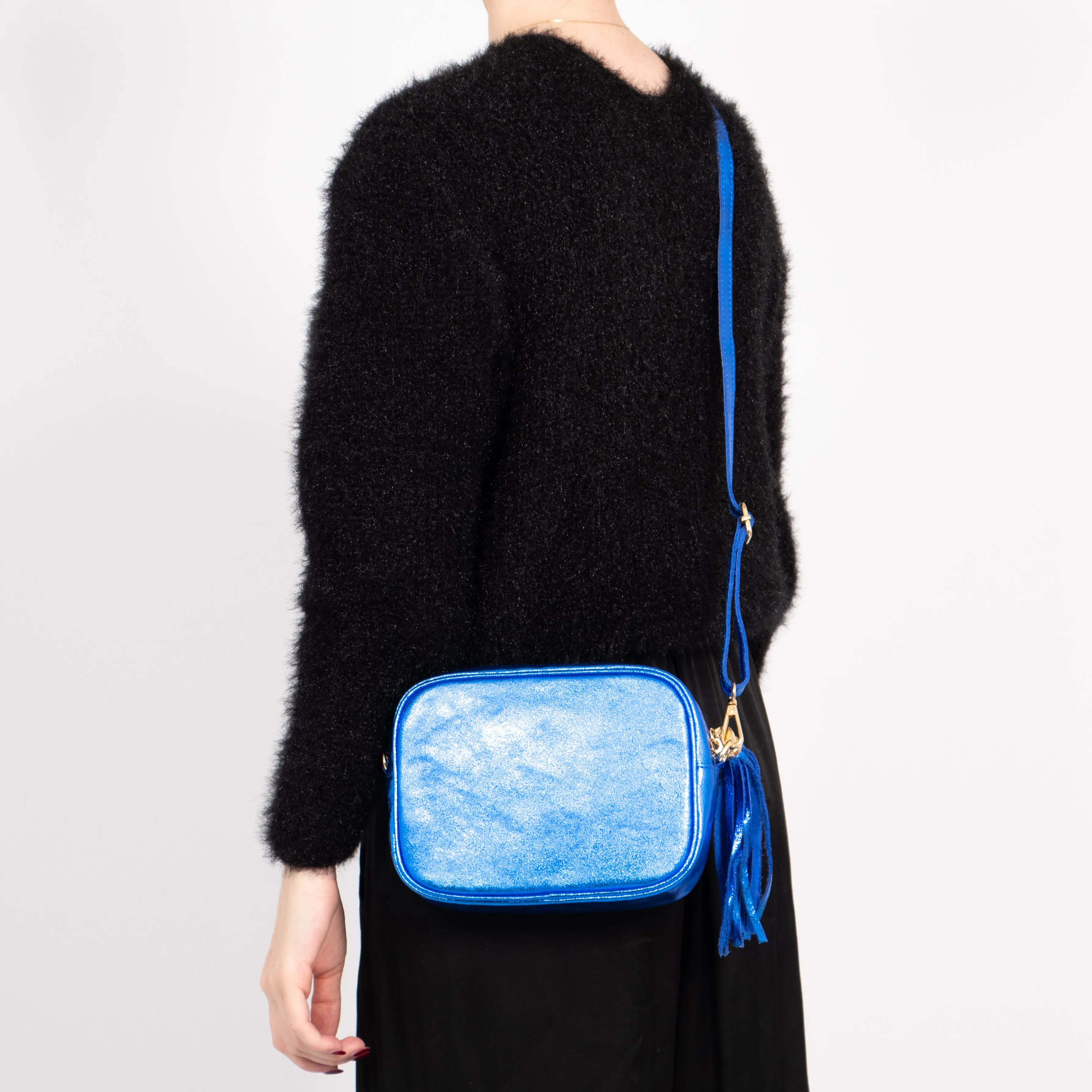 Beau - Italian Leather Crossbody Bag - Blue, Metallic