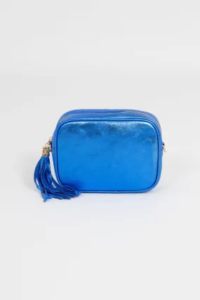 Beau - Italian Leather Crossbody Bag - Blue, Metallic
