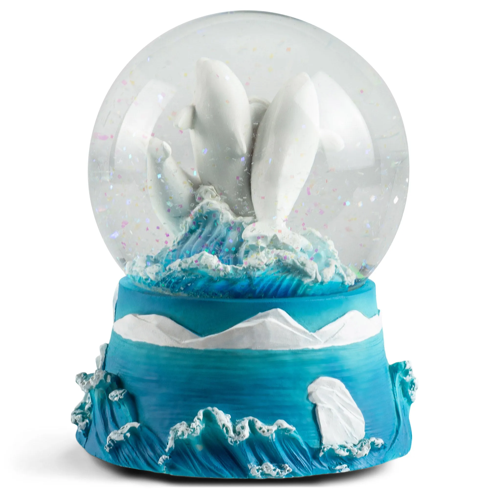 Beluga Whales Figurine 100MM Snow Globe Plays Tune Let Me Call You Sweetheart
