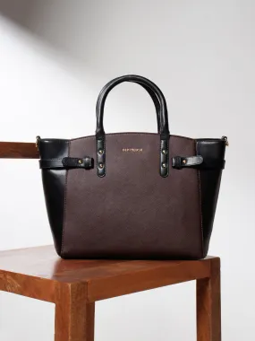 Berrylush Women Solid Brown Synthetic Leather Two-Handles Detachable Sling Strap Embellished Tote Bag