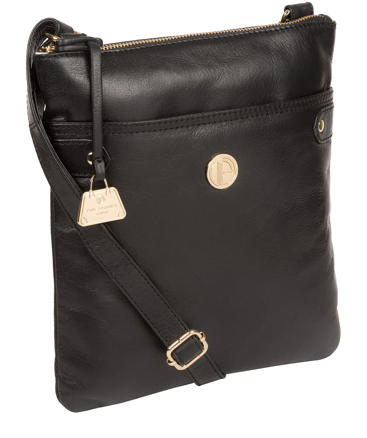 'Briony' Jet Black Leather Cross Body Bag