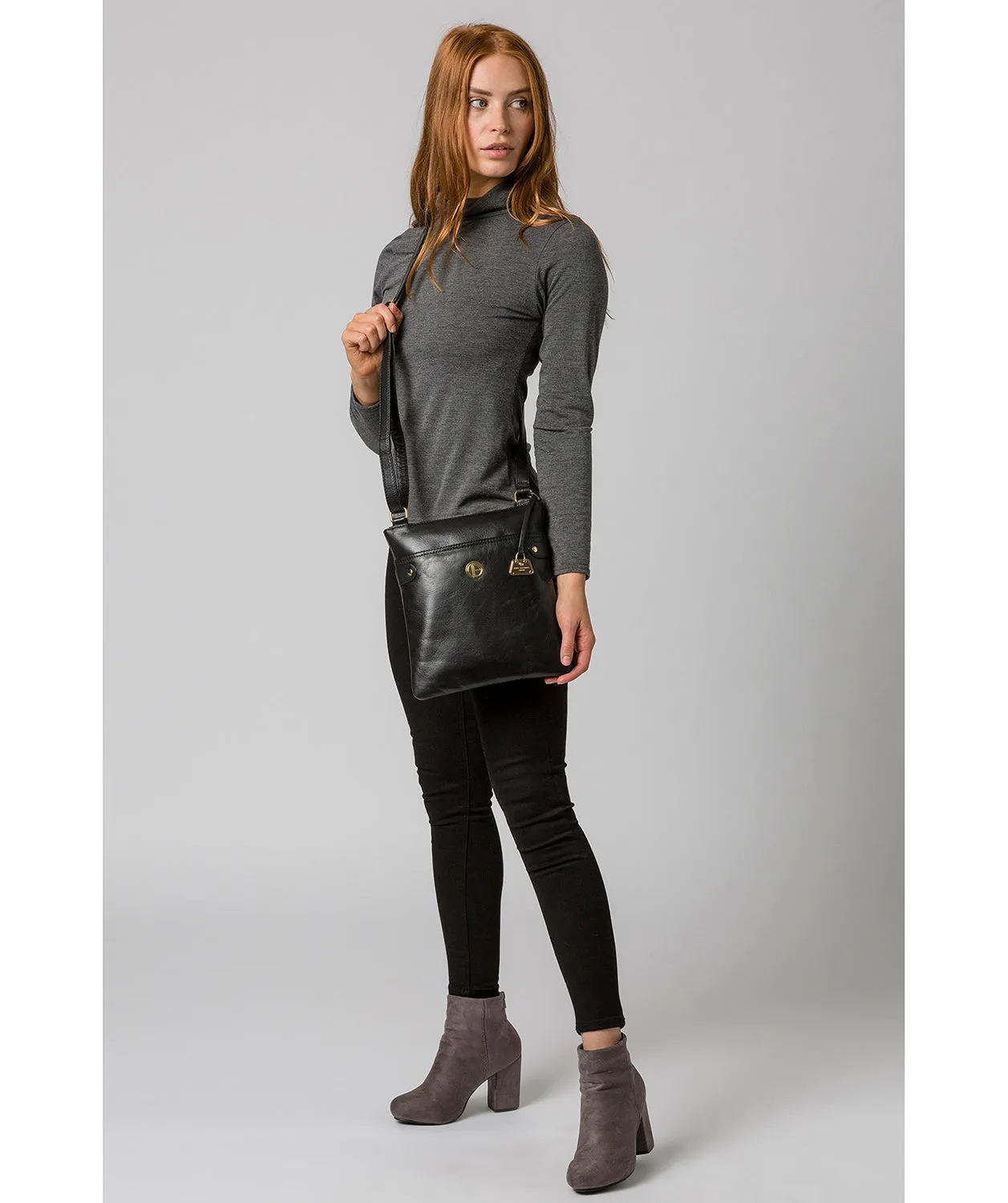 'Briony' Jet Black Leather Cross Body Bag