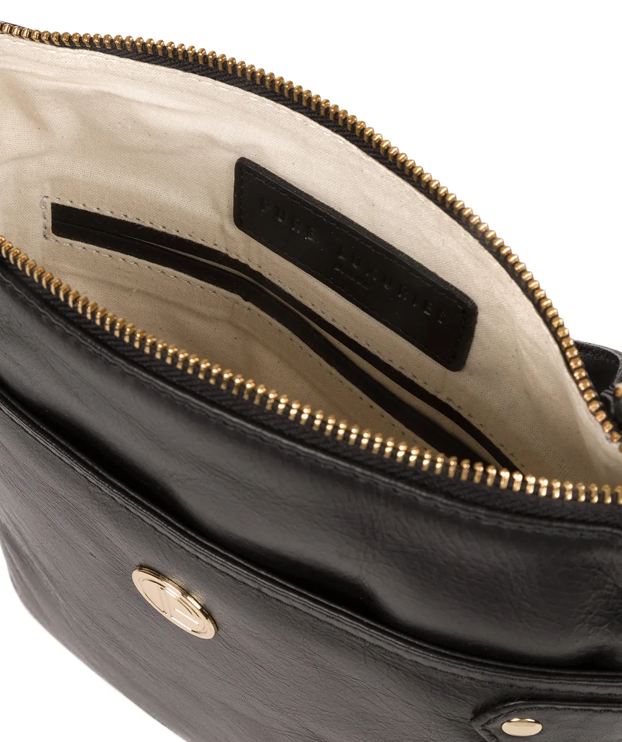 'Briony' Jet Black Leather Cross Body Bag