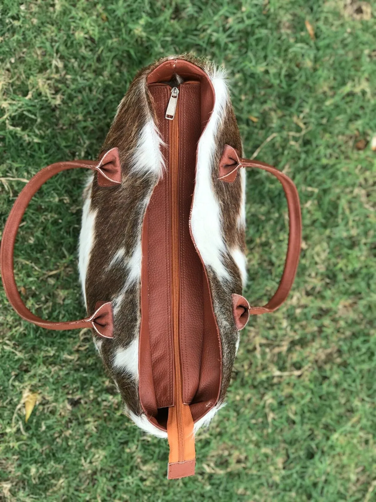 Brown White Long Hair On Hide Shoulder Purse