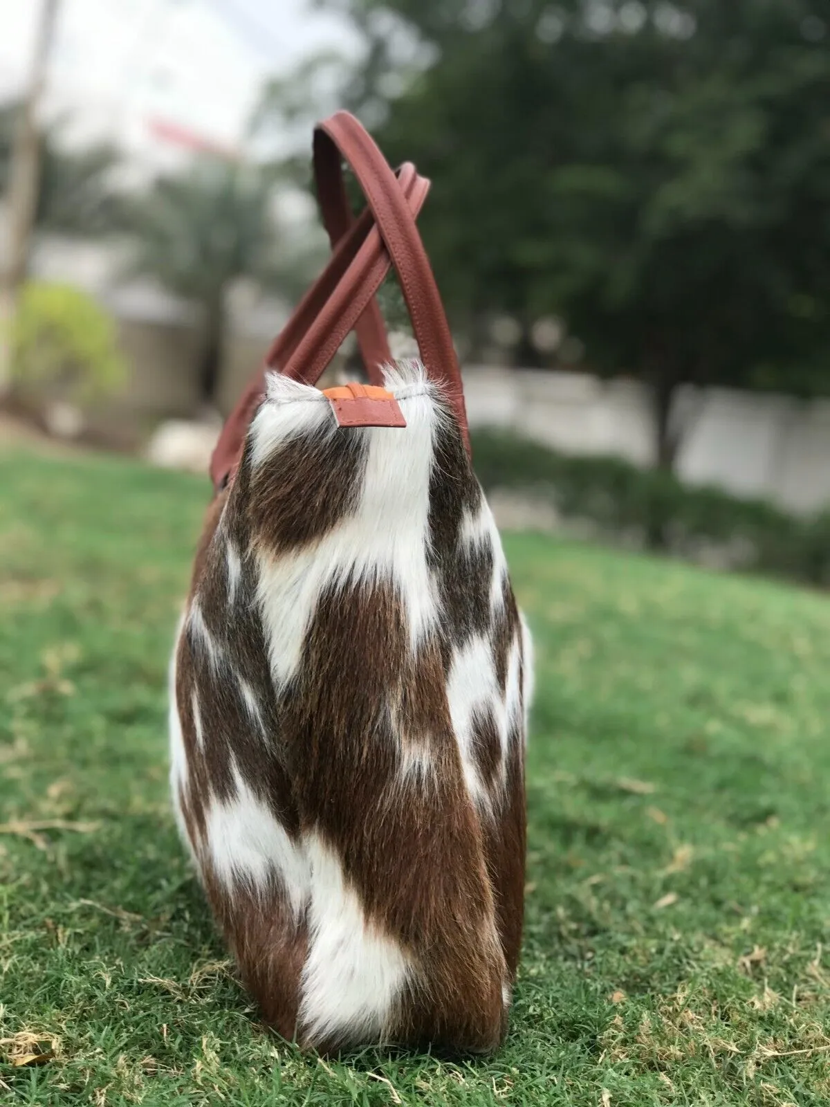 Brown White Long Hair On Hide Shoulder Purse