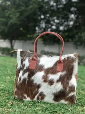 Brown White Long Hair On Hide Shoulder Purse