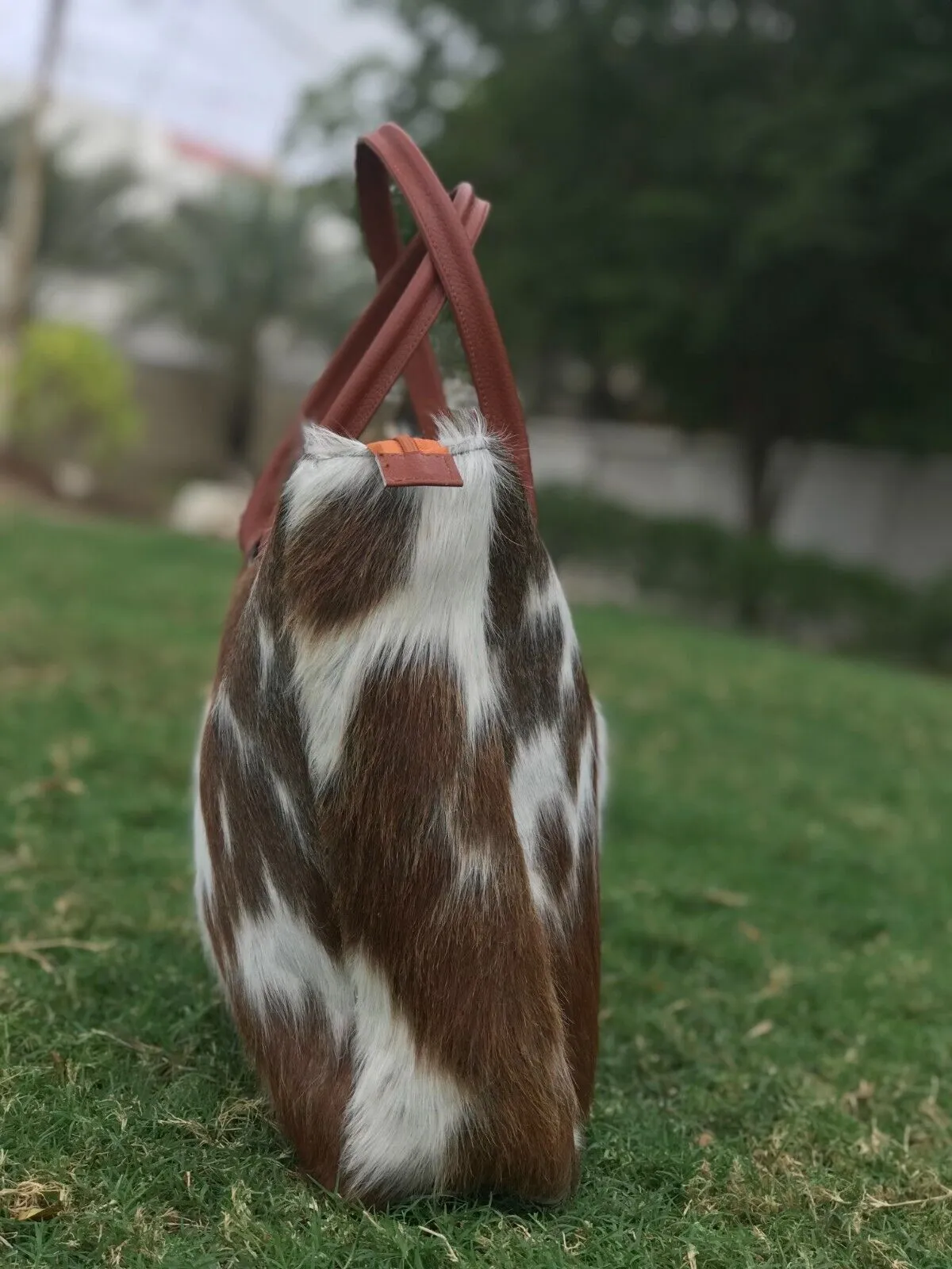 Brown White Long Hair On Hide Shoulder Purse