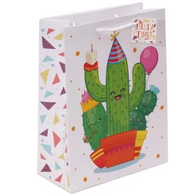 Cactus Design Gift Bag 26 x 12 x 33cm - Fiesta Time!