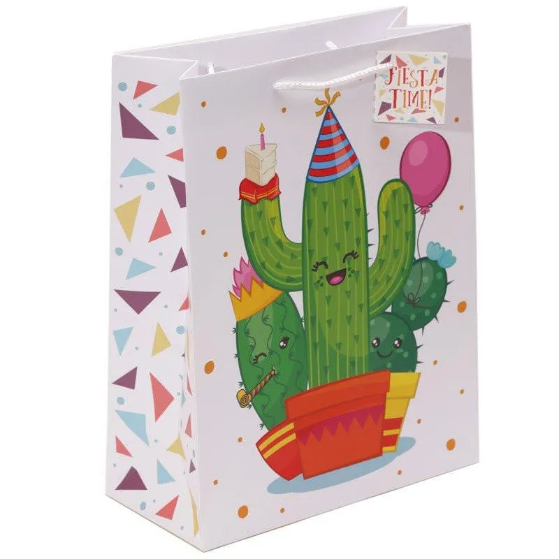Cactus Design Gift Bag 26 x 12 x 33cm - Fiesta Time!