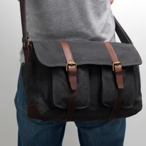 Canvas Mens Side Bag 15'' Black Large Courier Bag Postman Bag Messenger Bag for Men