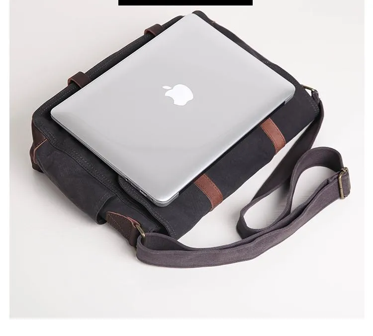 Canvas Mens Side Bag 15'' Black Large Courier Bag Postman Bag Messenger Bag for Men