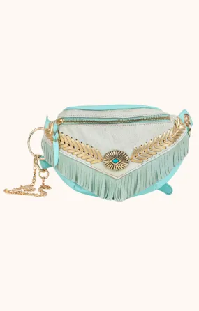 Cassandra Blue Leather Fringe Bag