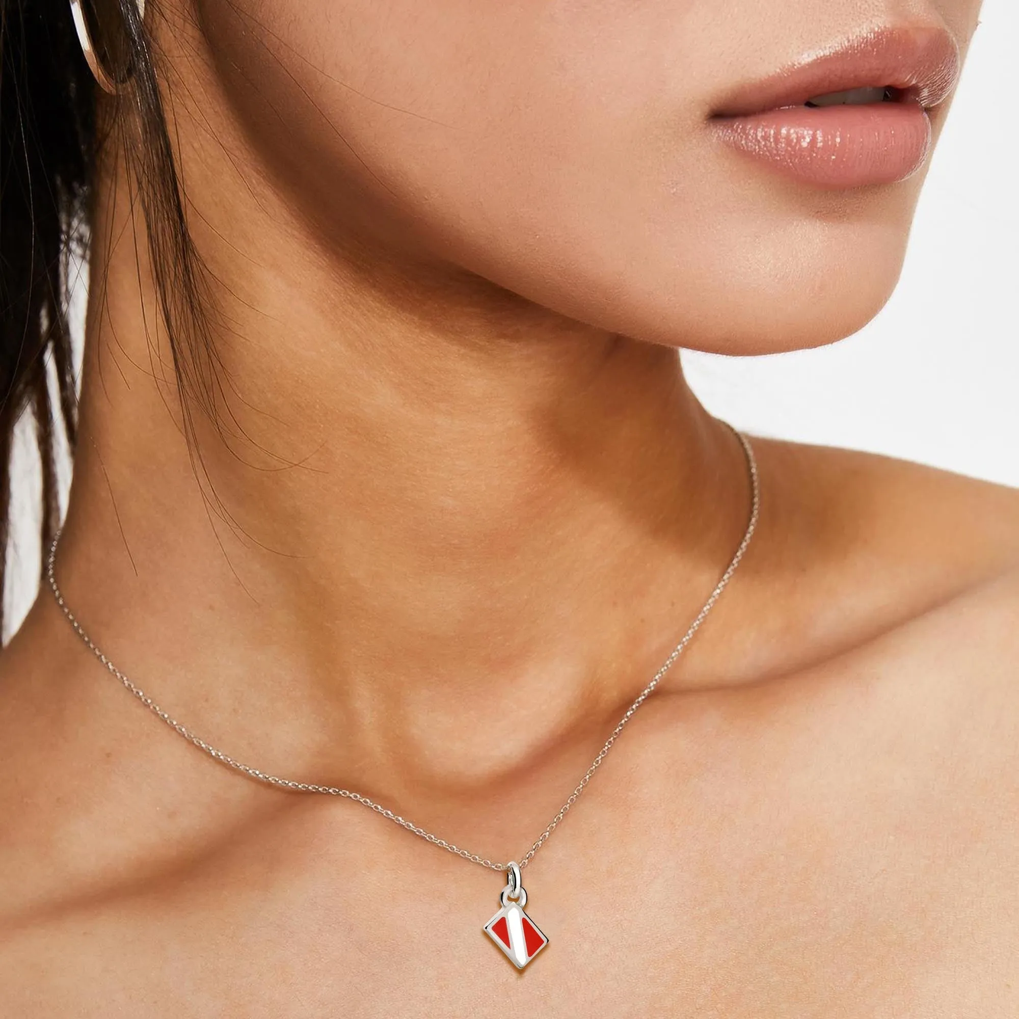 Dive Flag Necklace for Women Sterling Silver- Scuba Diving Gifts for Women- Scuba Diving Necklaces, Dive Flag Charm Necklace, Gifts for Scuba Divers