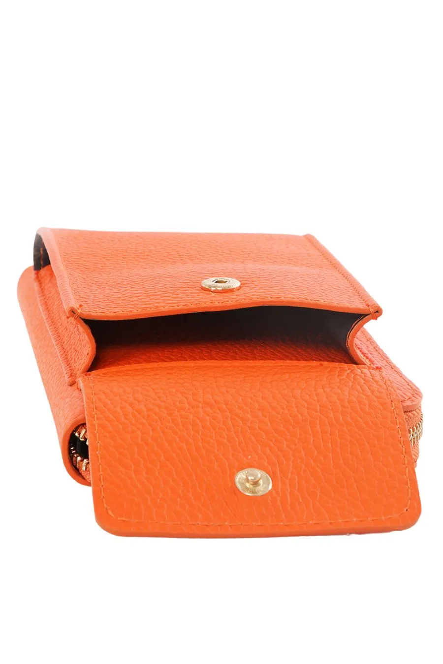 Emily - Italian Leather Phone Purse - Orange, Pebbled