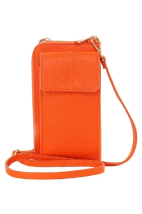 Emily - Italian Leather Phone Purse - Orange, Pebbled