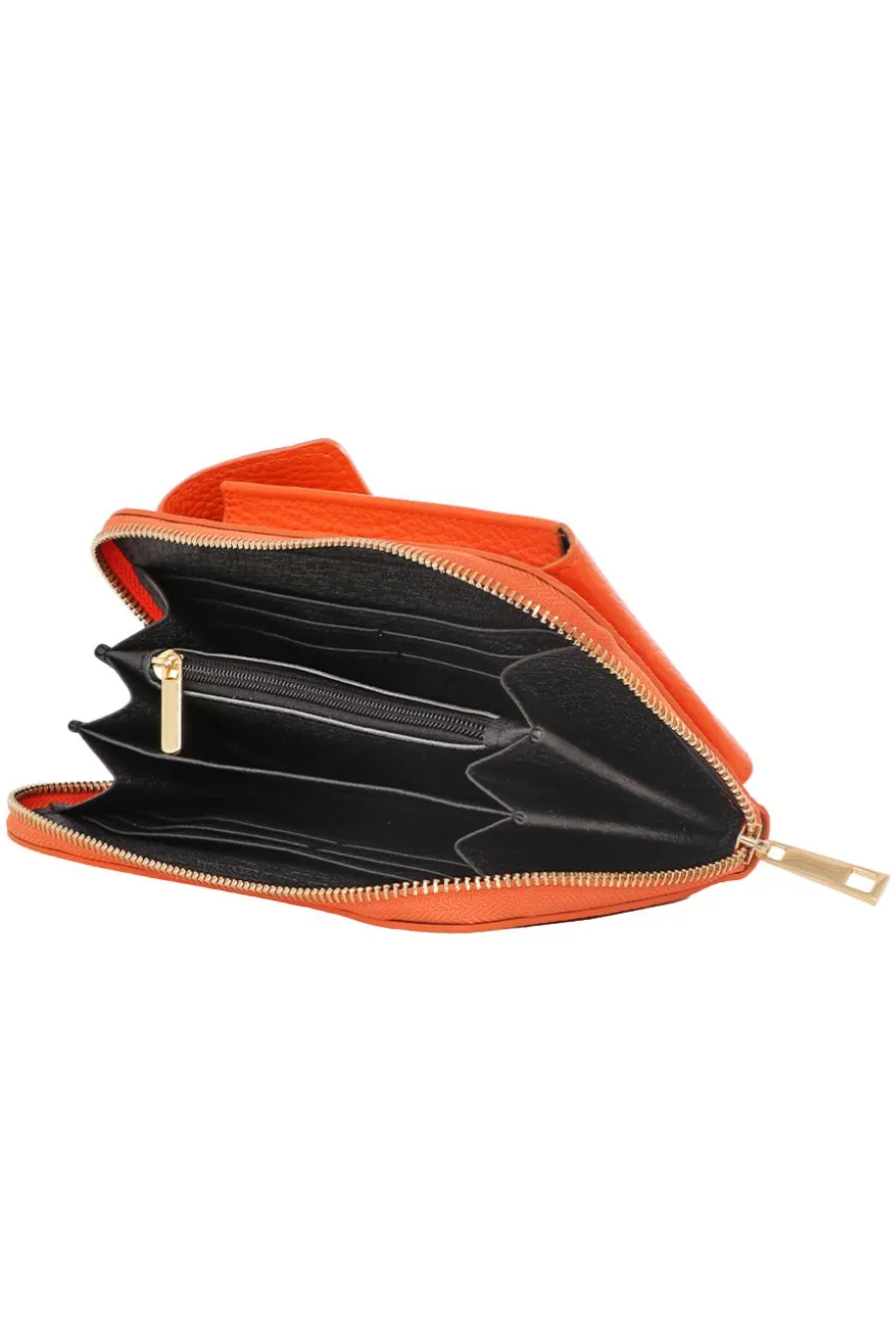 Emily - Italian Leather Phone Purse - Orange, Pebbled