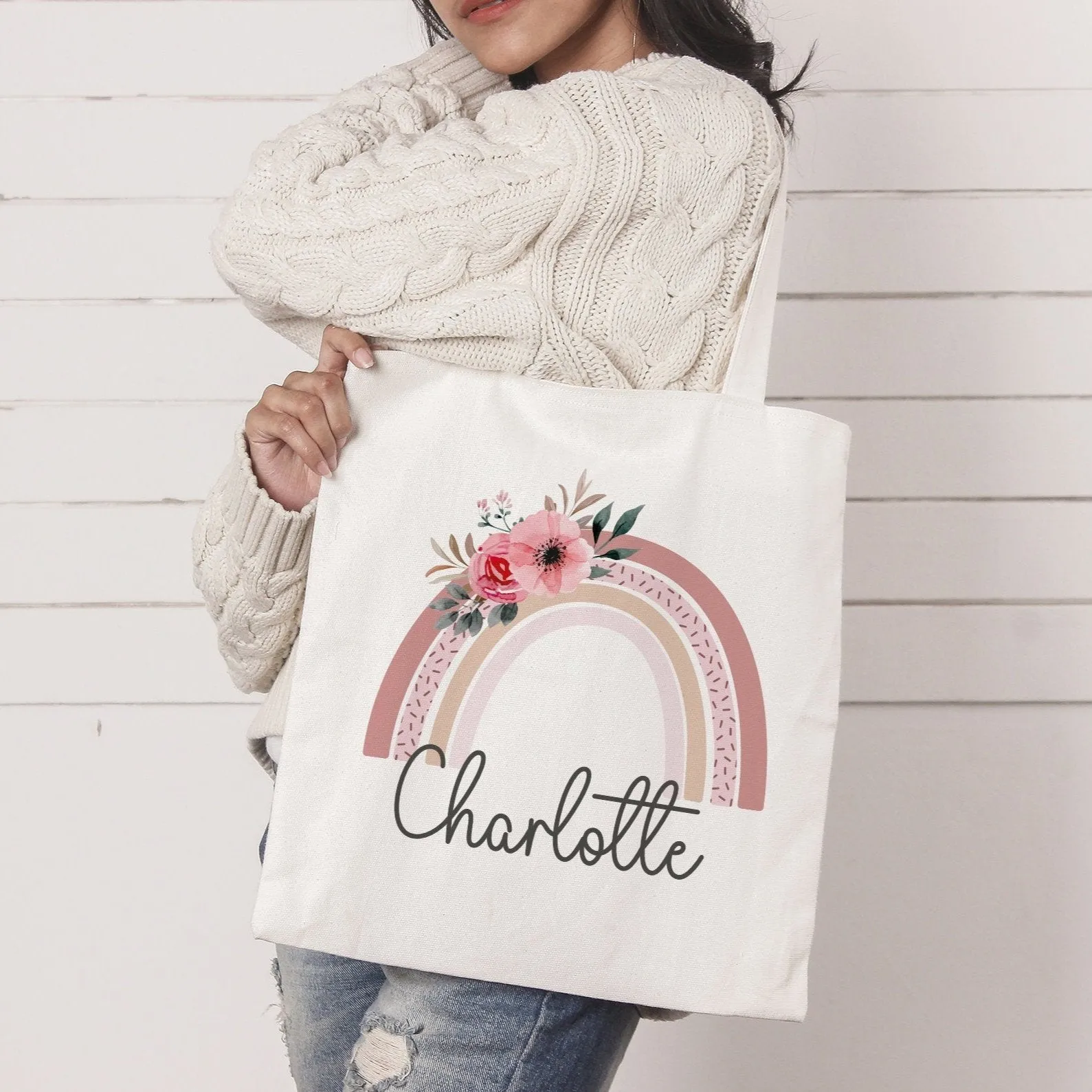 Floral Rainbow Tote Bag
