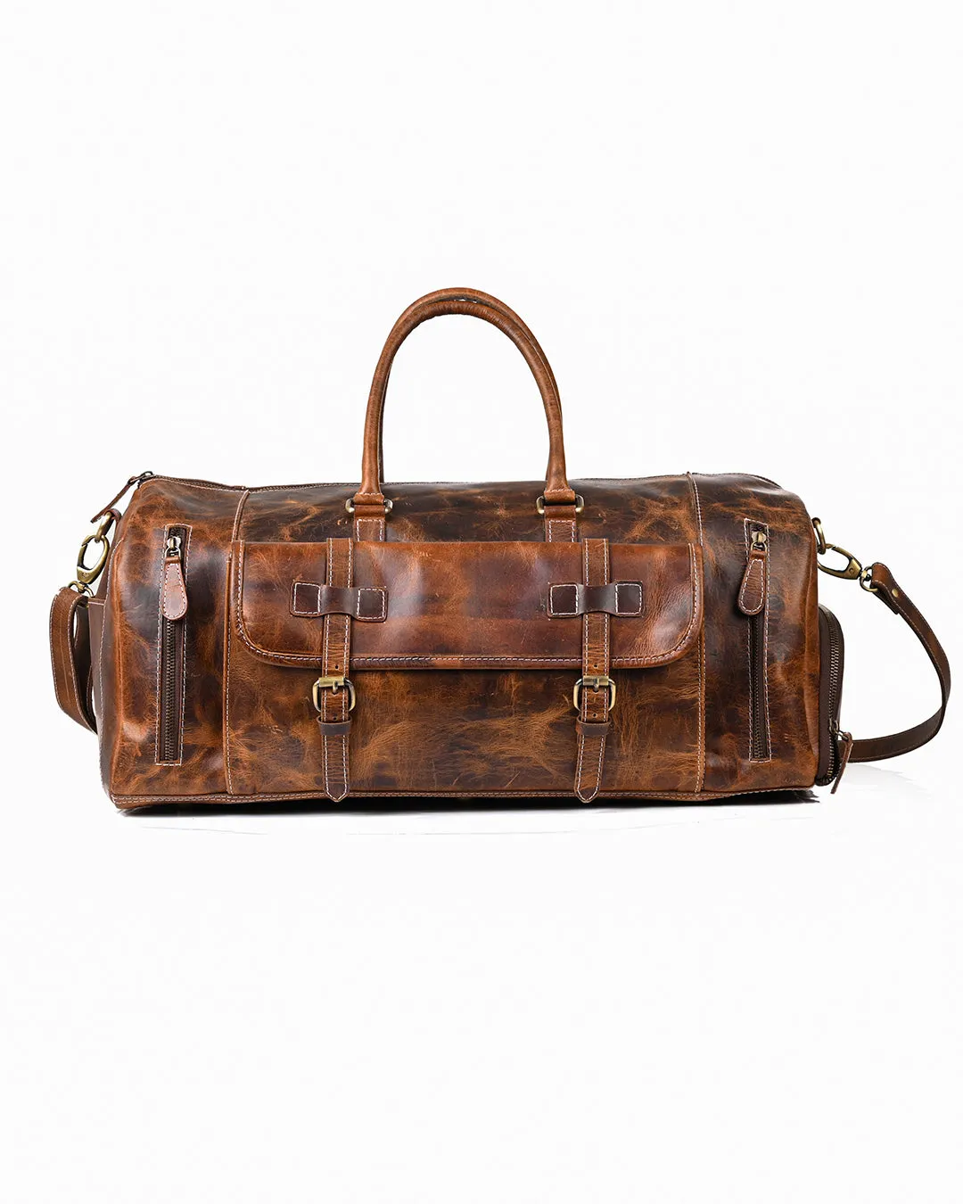 Leather Duffle Bag with Shoe Compartment