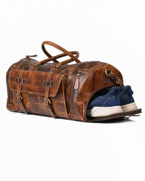 Leather Duffle Bag with Shoe Compartment