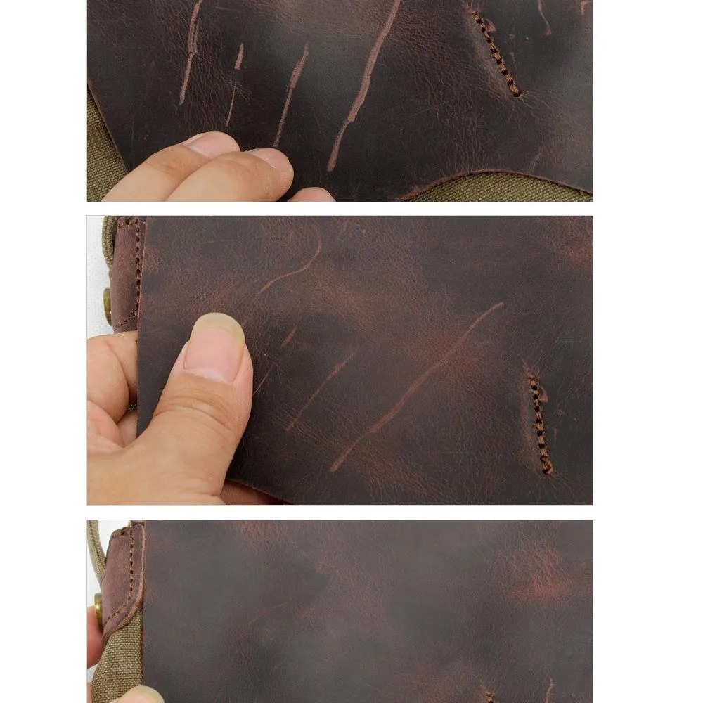 Mens Vintage Leather Backpack Drawstring