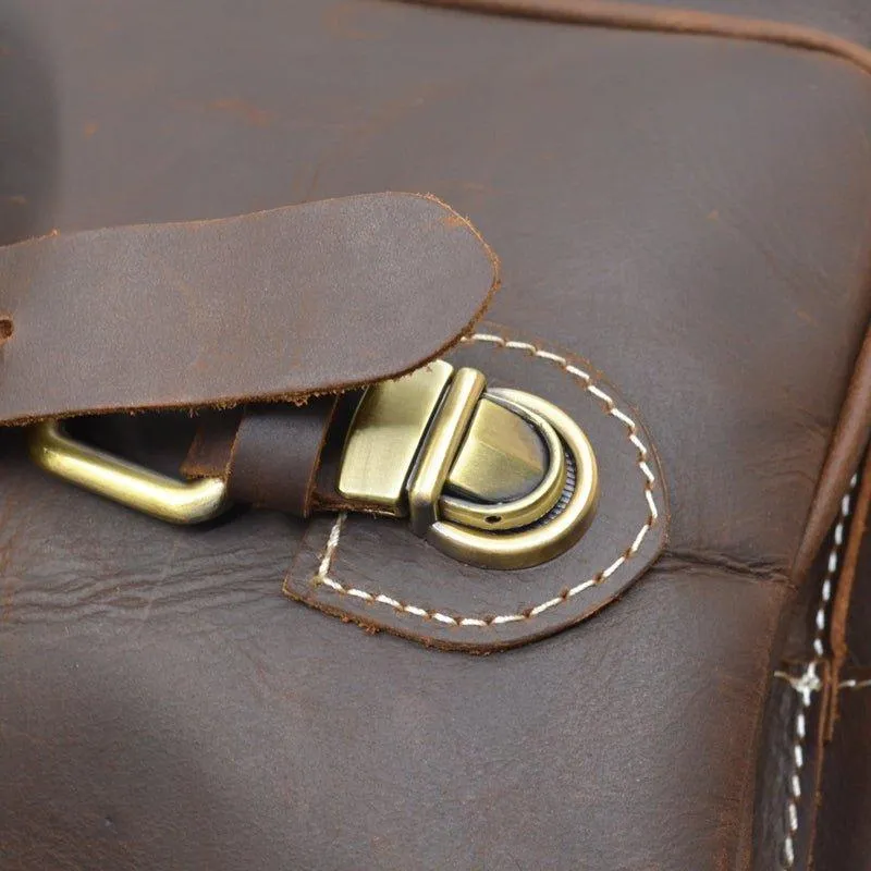 Mens Vintage Leather Backpack Drawstring
