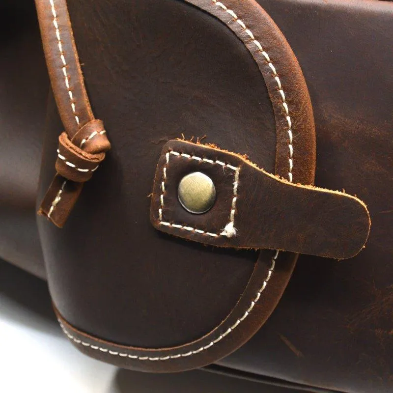 Mens Vintage Leather Backpack Drawstring