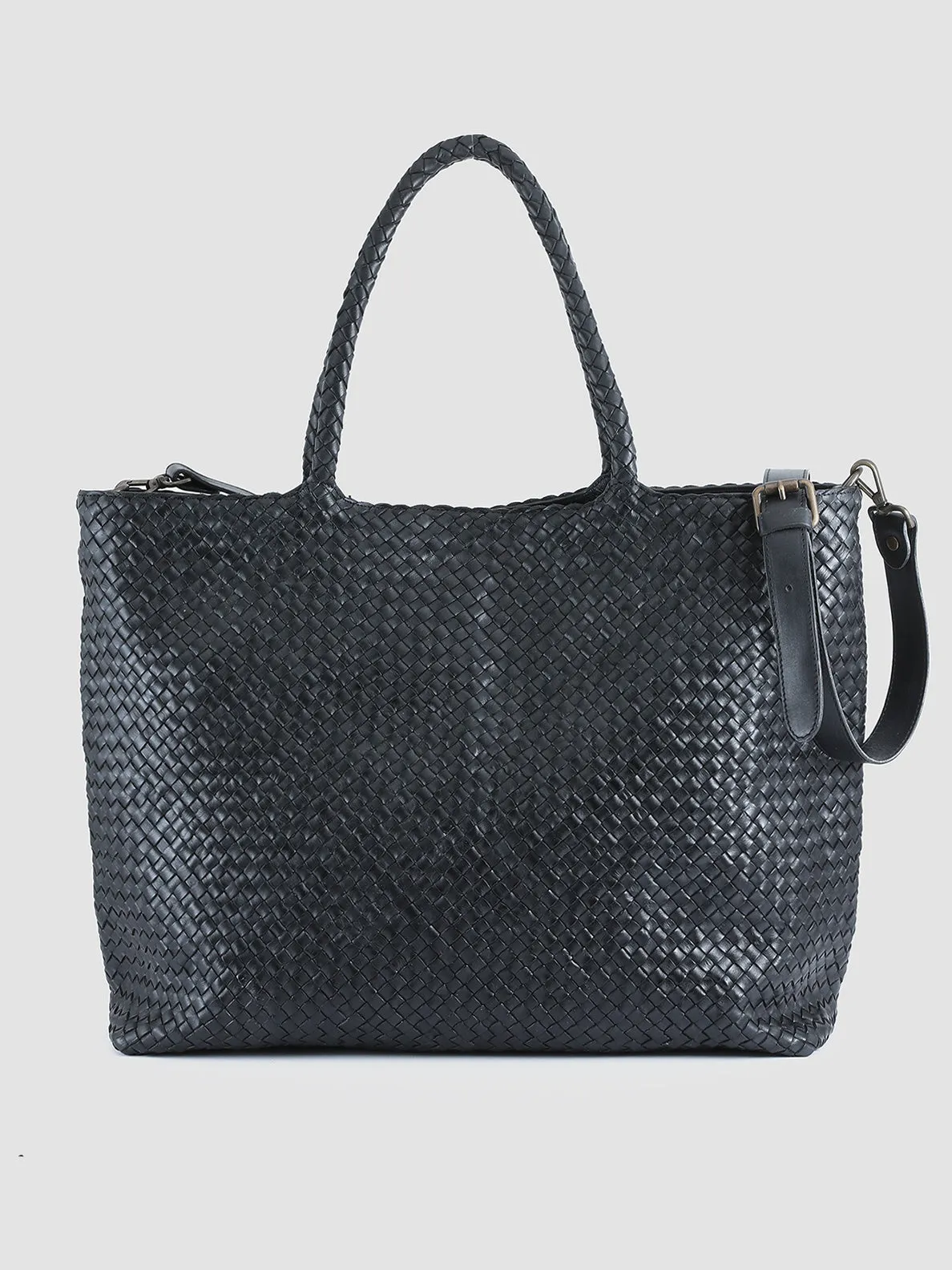 OC CLASS 35 Woven - Black Woven Leather Shoulder Bag