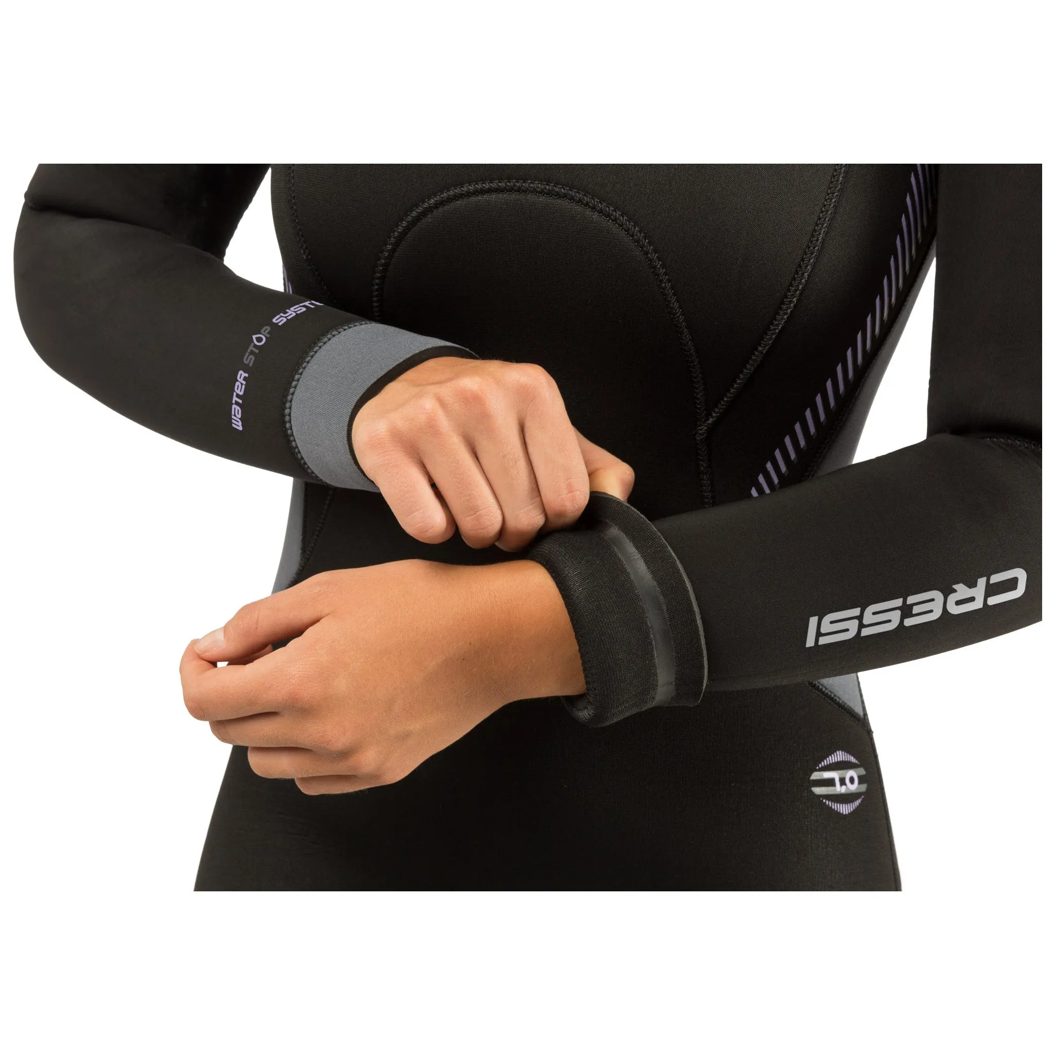 Open Box Cressi 7mm Lady Fast Back Zip Full Scuba Diving Wetsuit - Black/Grey - Small