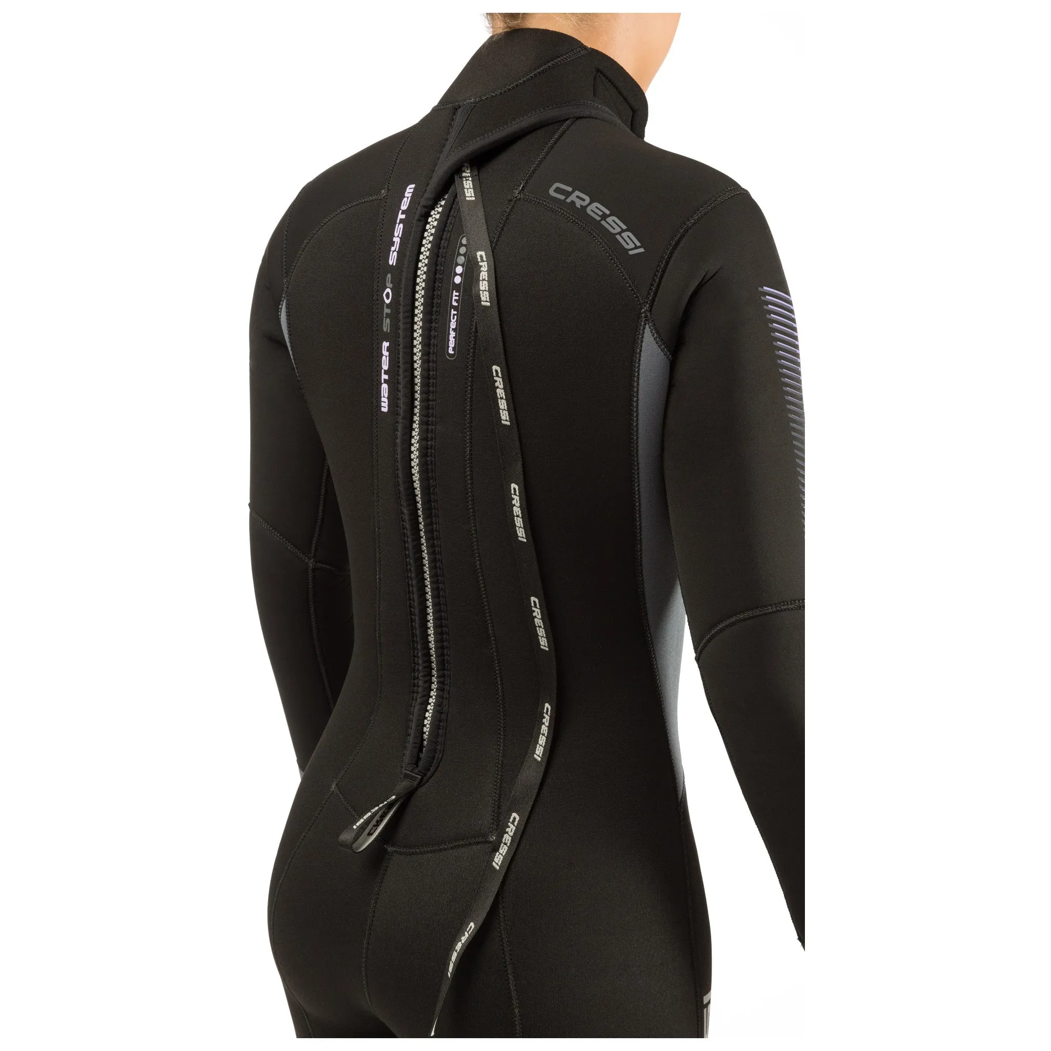 Open Box Cressi 7mm Lady Fast Back Zip Full Scuba Diving Wetsuit - Black/Grey - Small