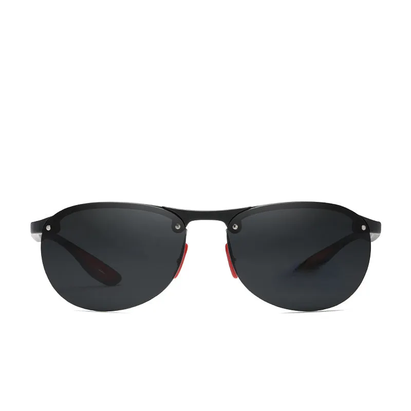 Rimless Oval Men's Sunglasses Polarized TR90 Material Frame TAC Polarization Lense Soft Rubber Foot Cover