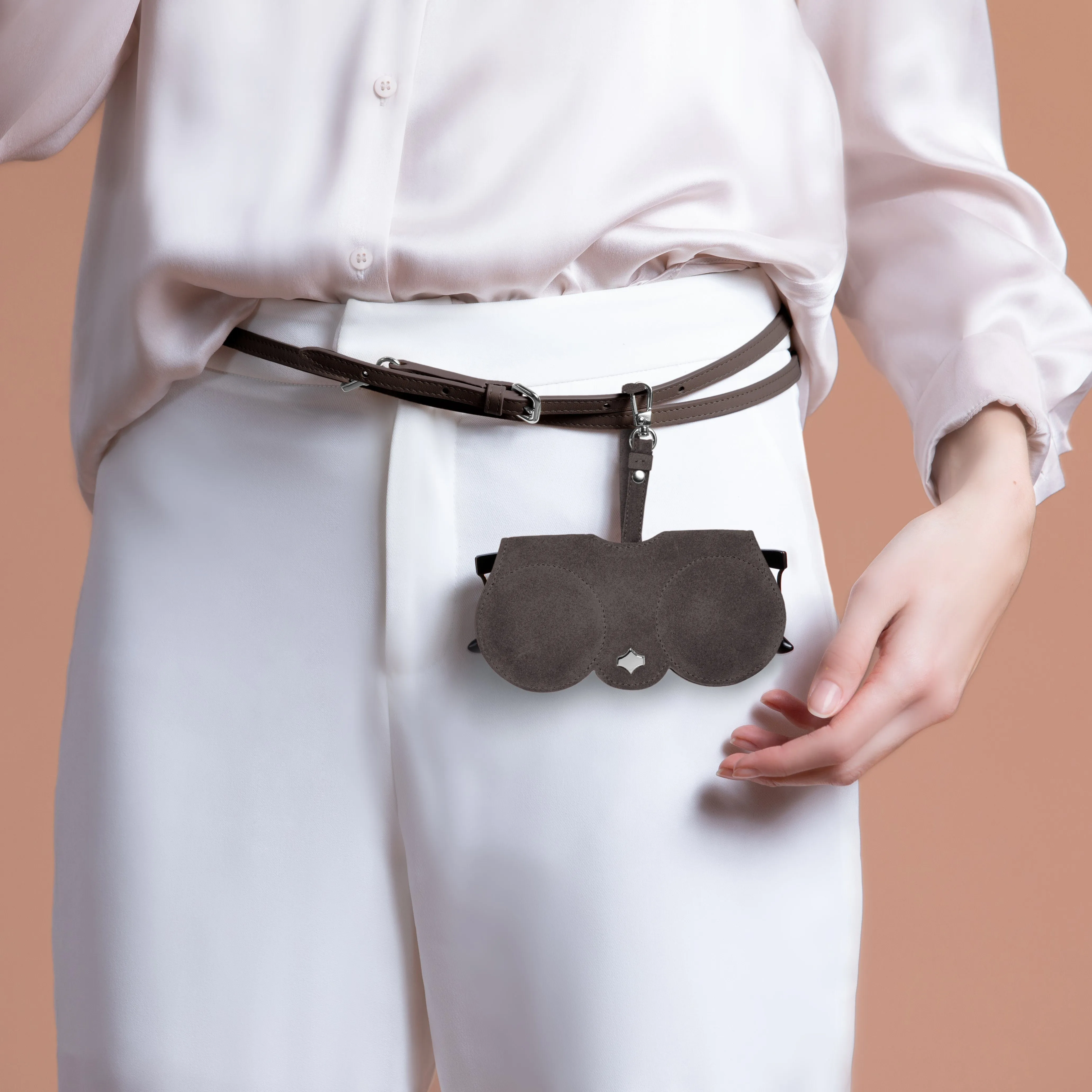 Sunglasses Case | Charcoal Suede |  Suede leather 24K Silver Plated