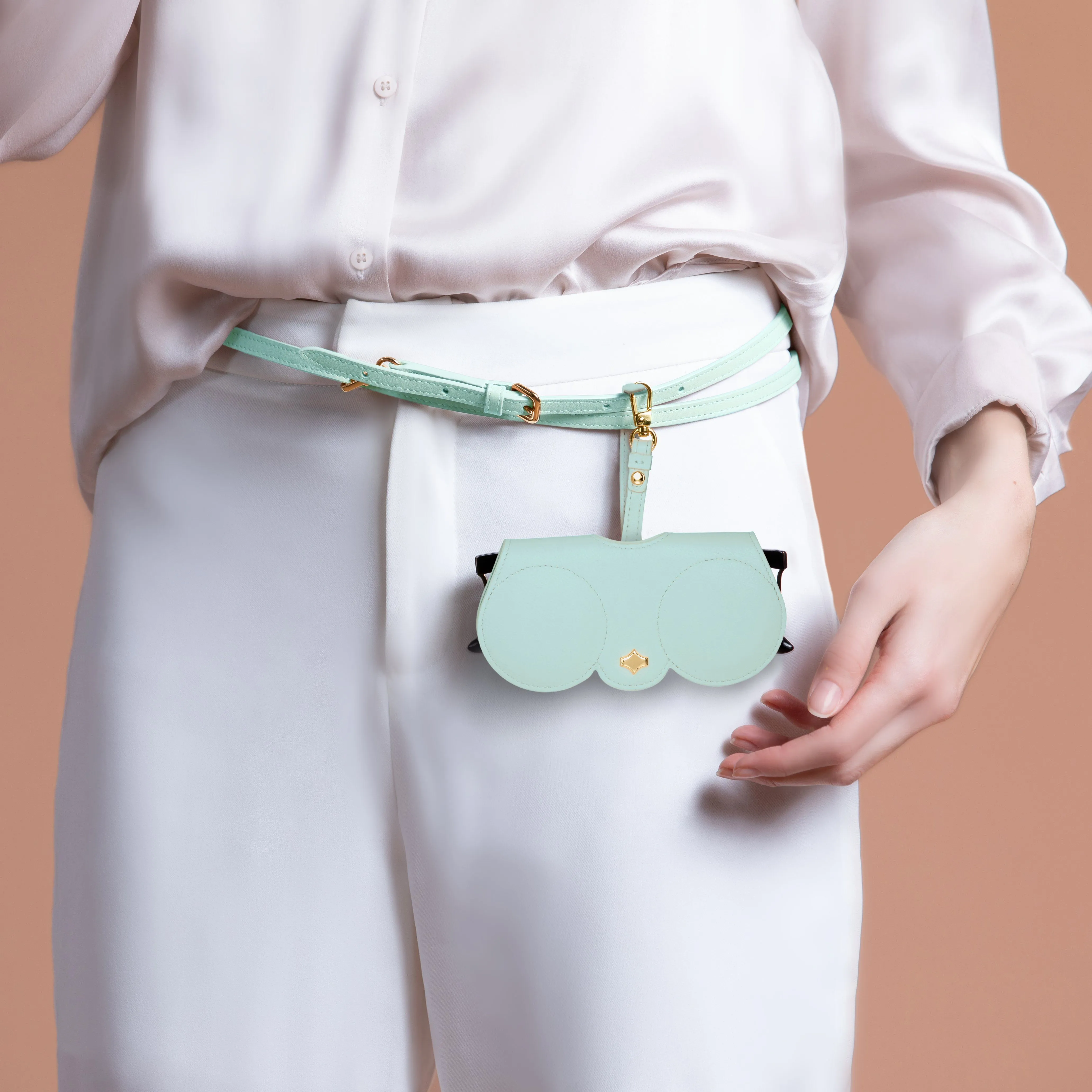 Sunglasses Case | Mint Green | Nappa Leather Gold Plated