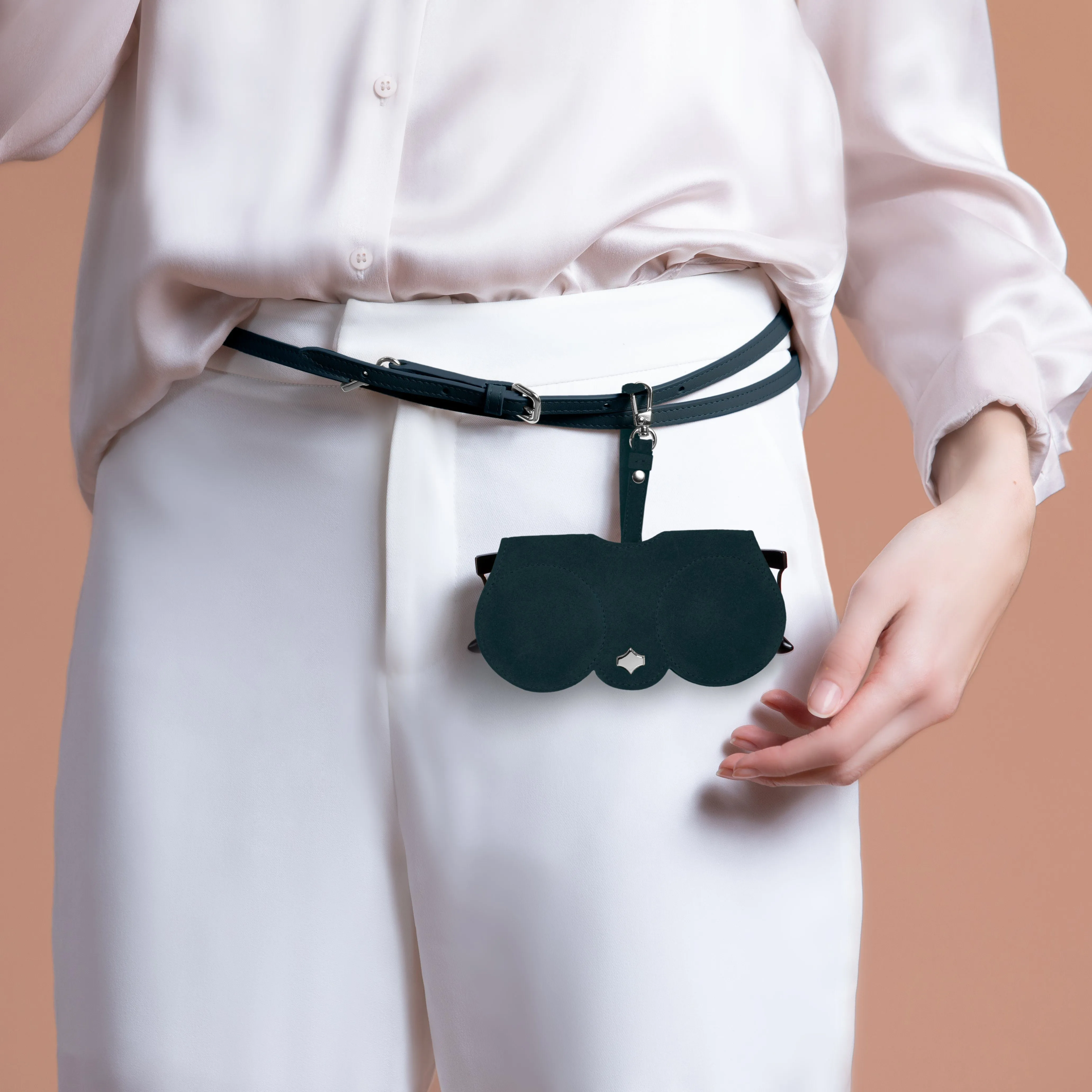 Sunglasses Case | Petrol | Suede Leather Silver Plated