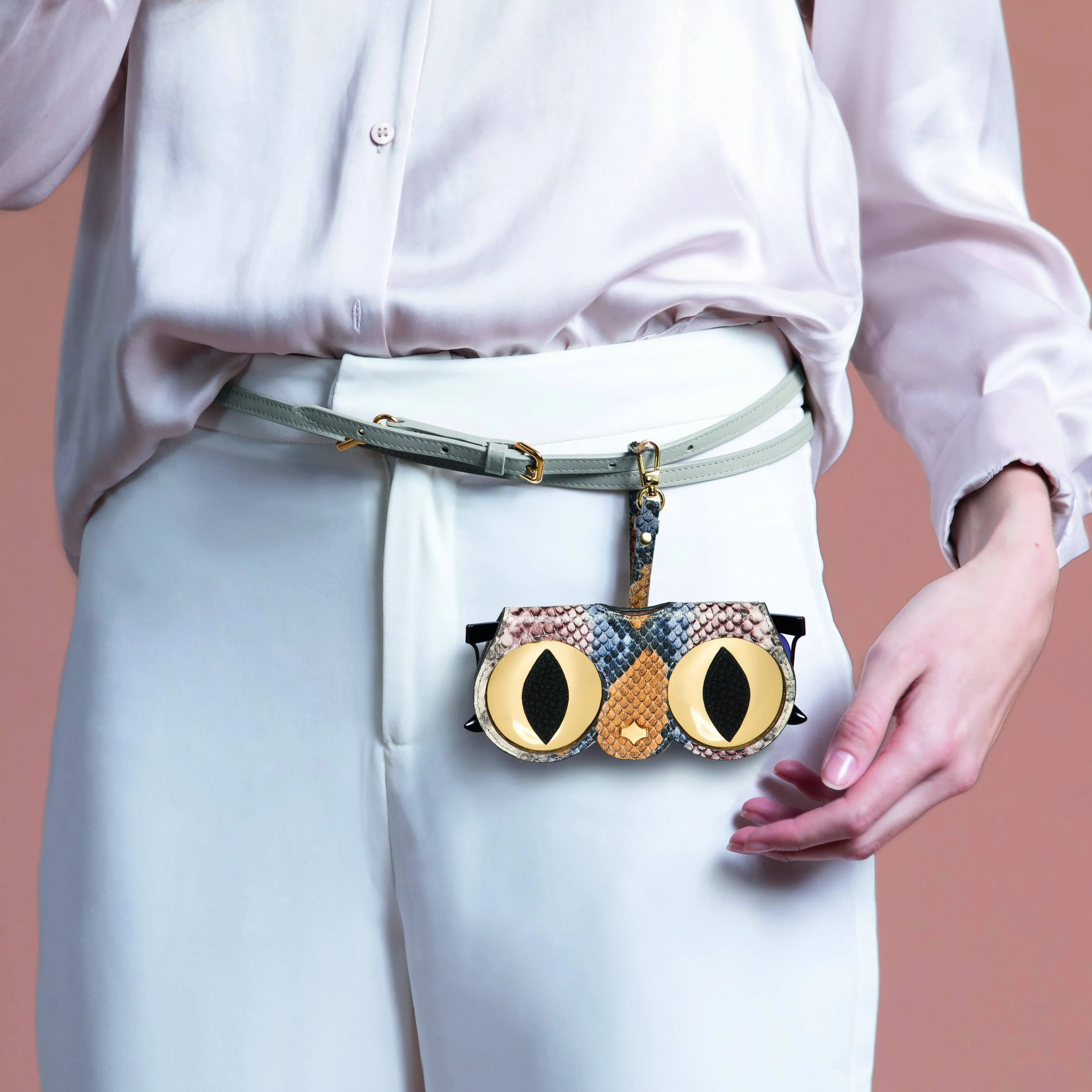 Sunglasses Case | Snake Eye |  Nappa Leather Gold Plated