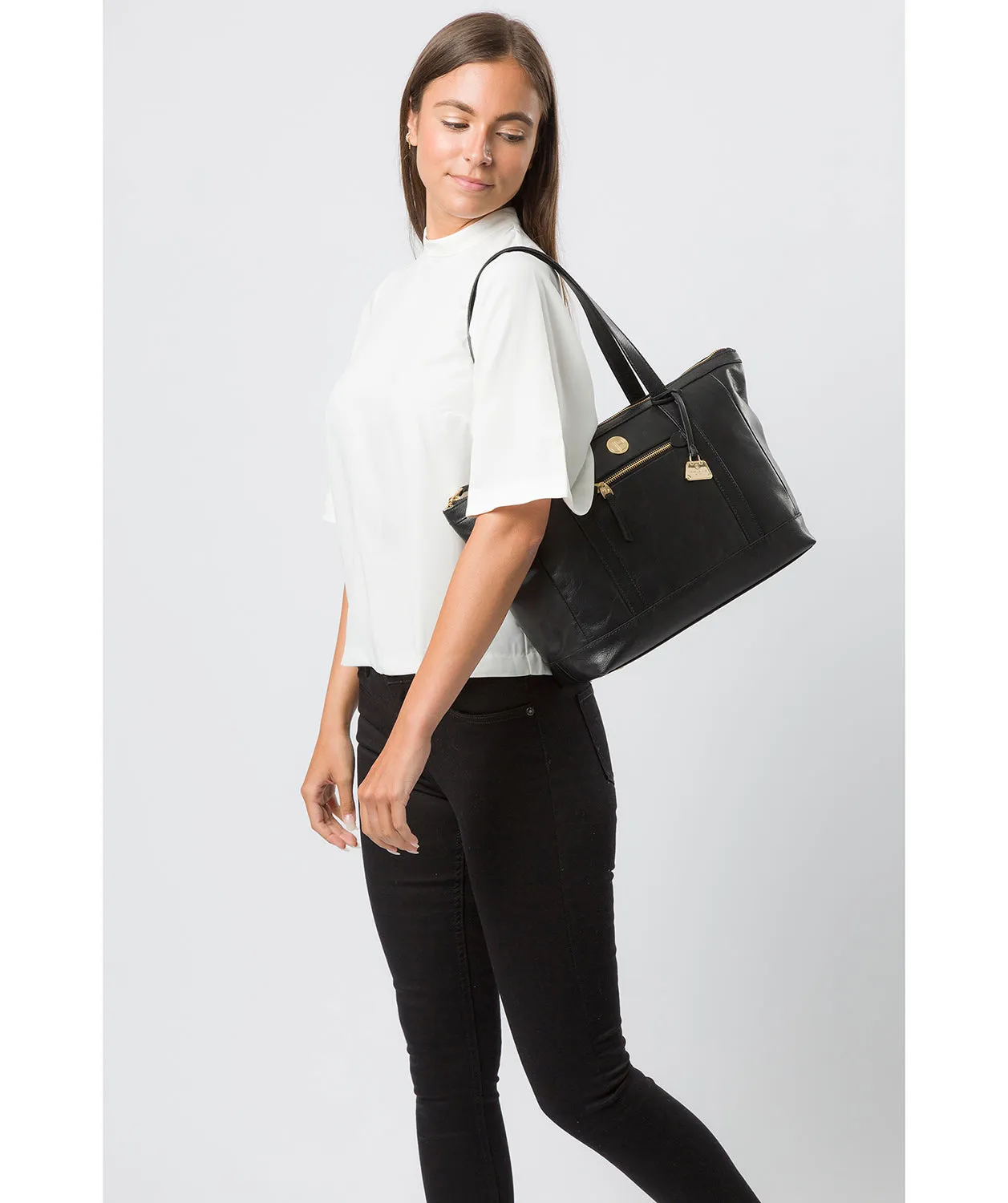 'Willow' Jet Black Leather Tote Bag