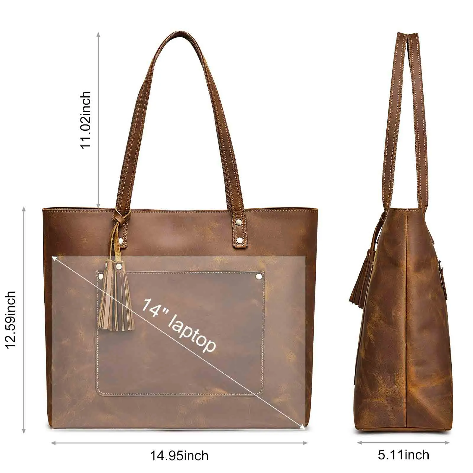 Women Vintage Genuine Leather Tote Shoulder Bag Handbag