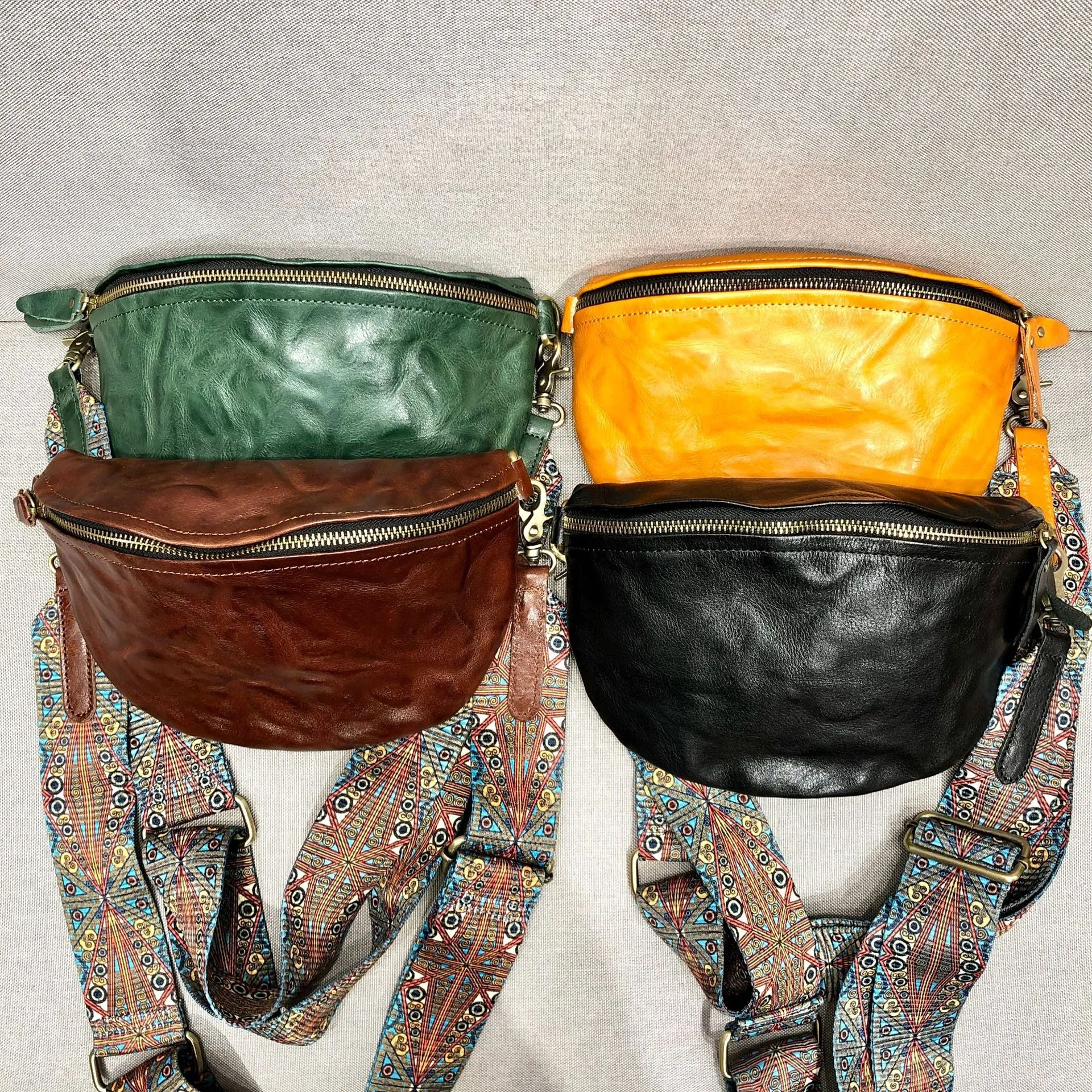 Women's Leather Chest Sling Bag with Boho Shoulder Strap Design
