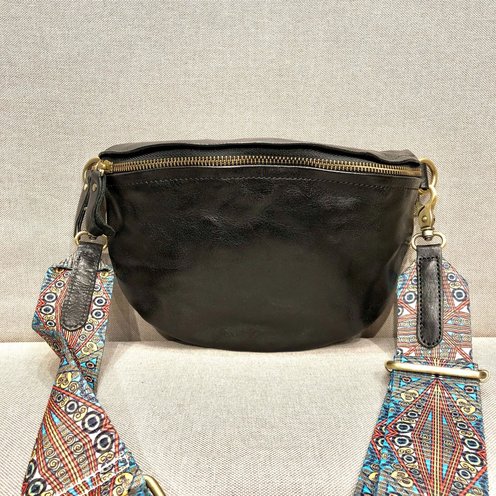 Women's Leather Chest Sling Bag with Boho Shoulder Strap Design
