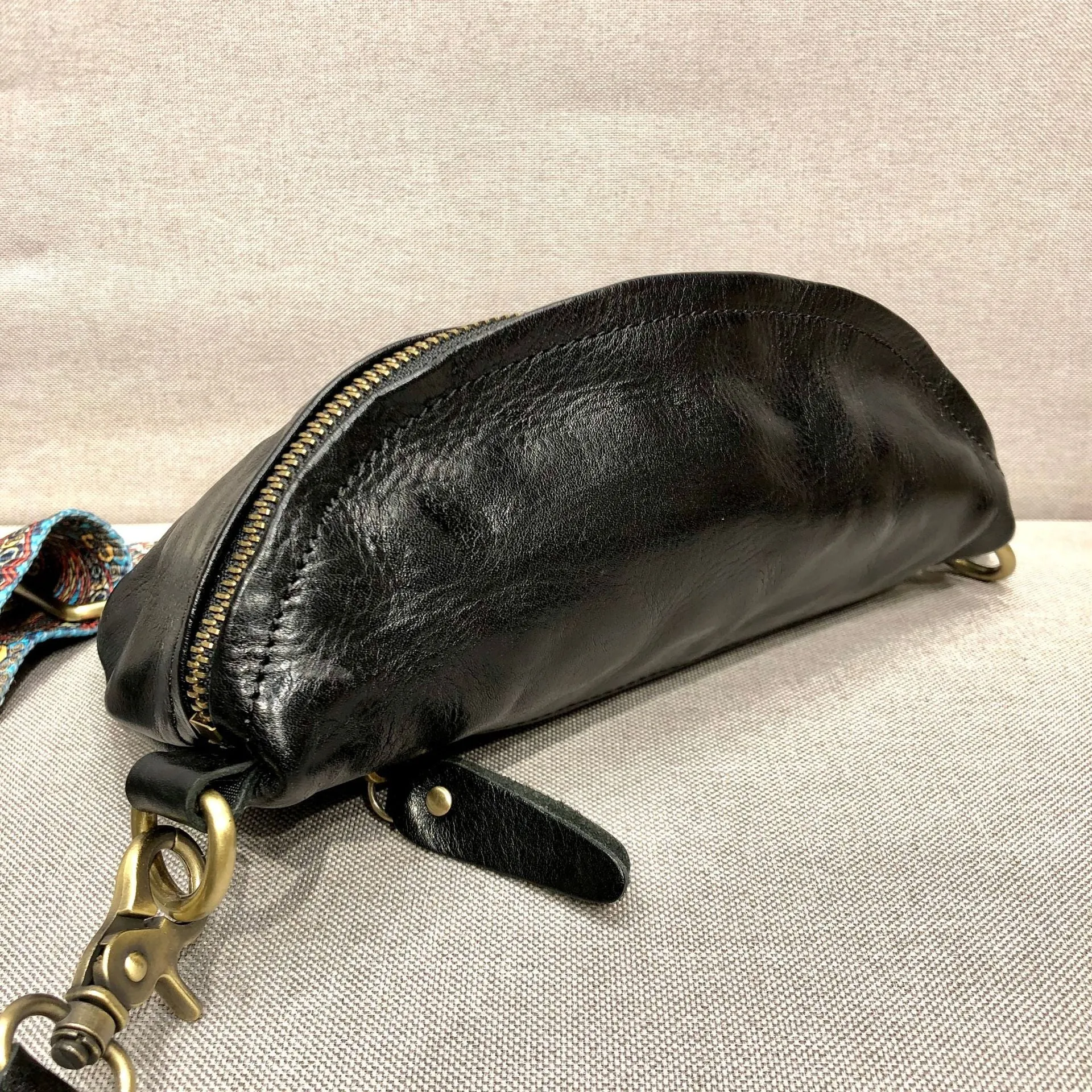 Women's Leather Chest Sling Bag with Boho Shoulder Strap Design