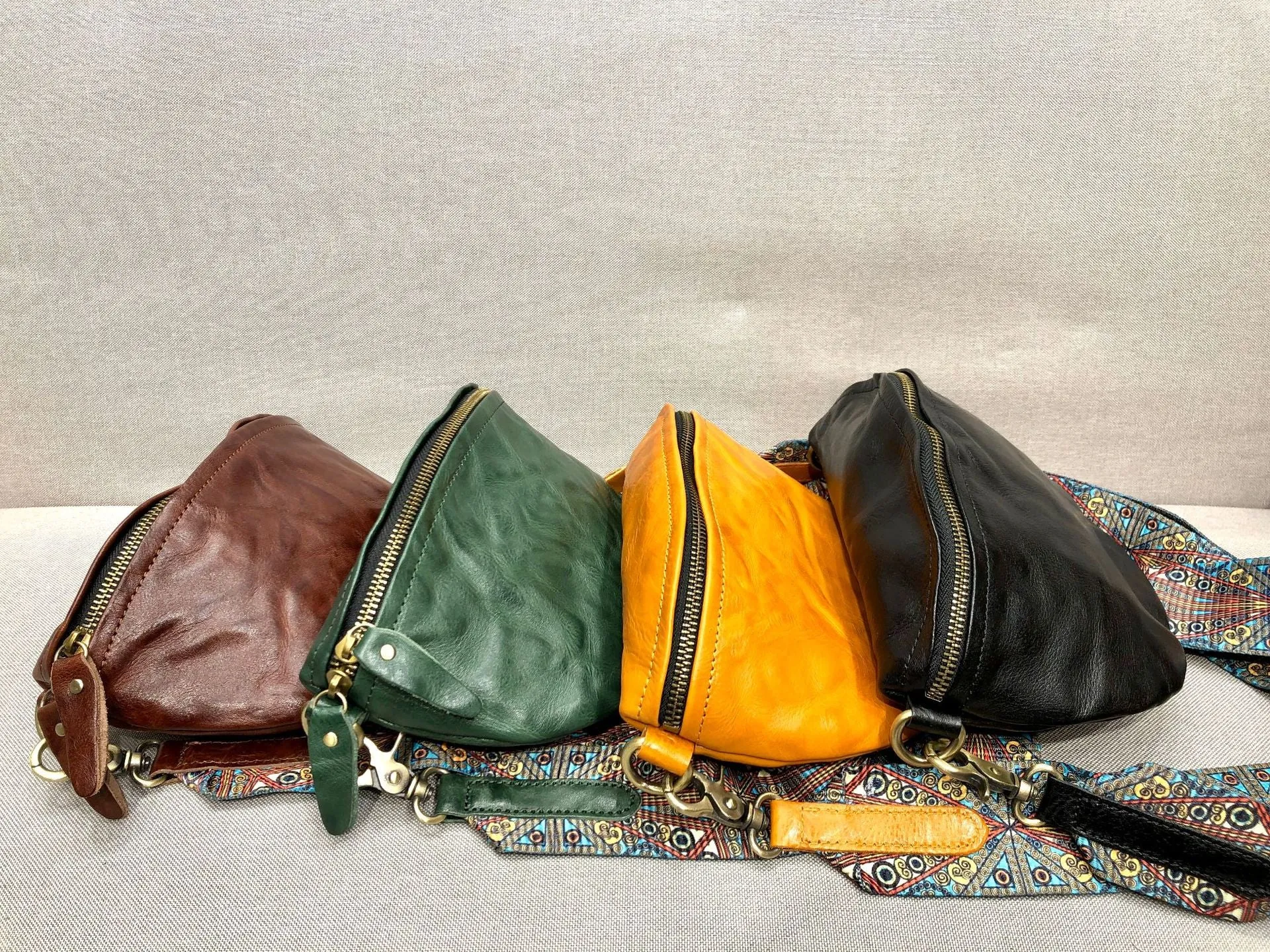 Women's Leather Chest Sling Bag with Boho Shoulder Strap Design