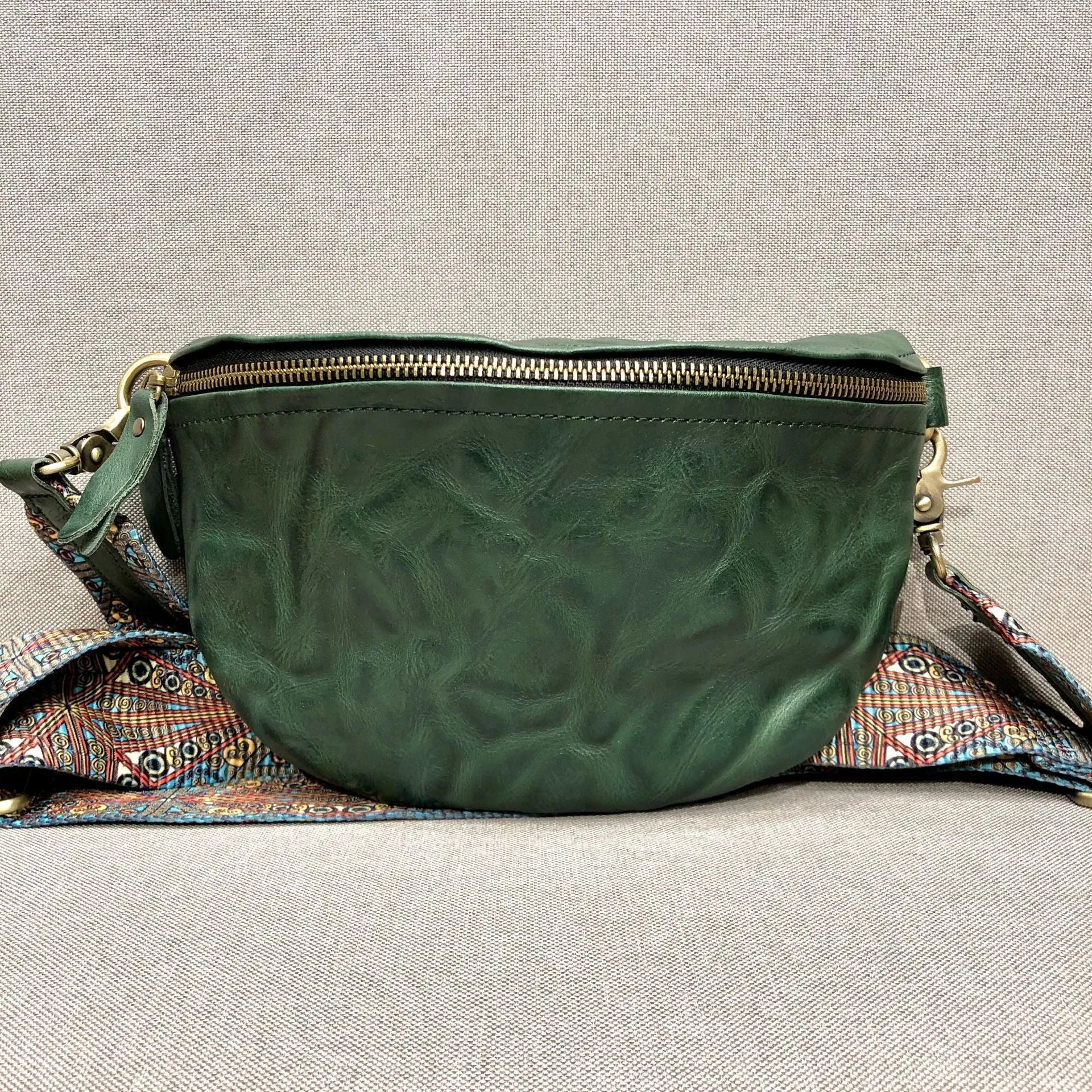 Women's Leather Chest Sling Bag with Boho Shoulder Strap Design