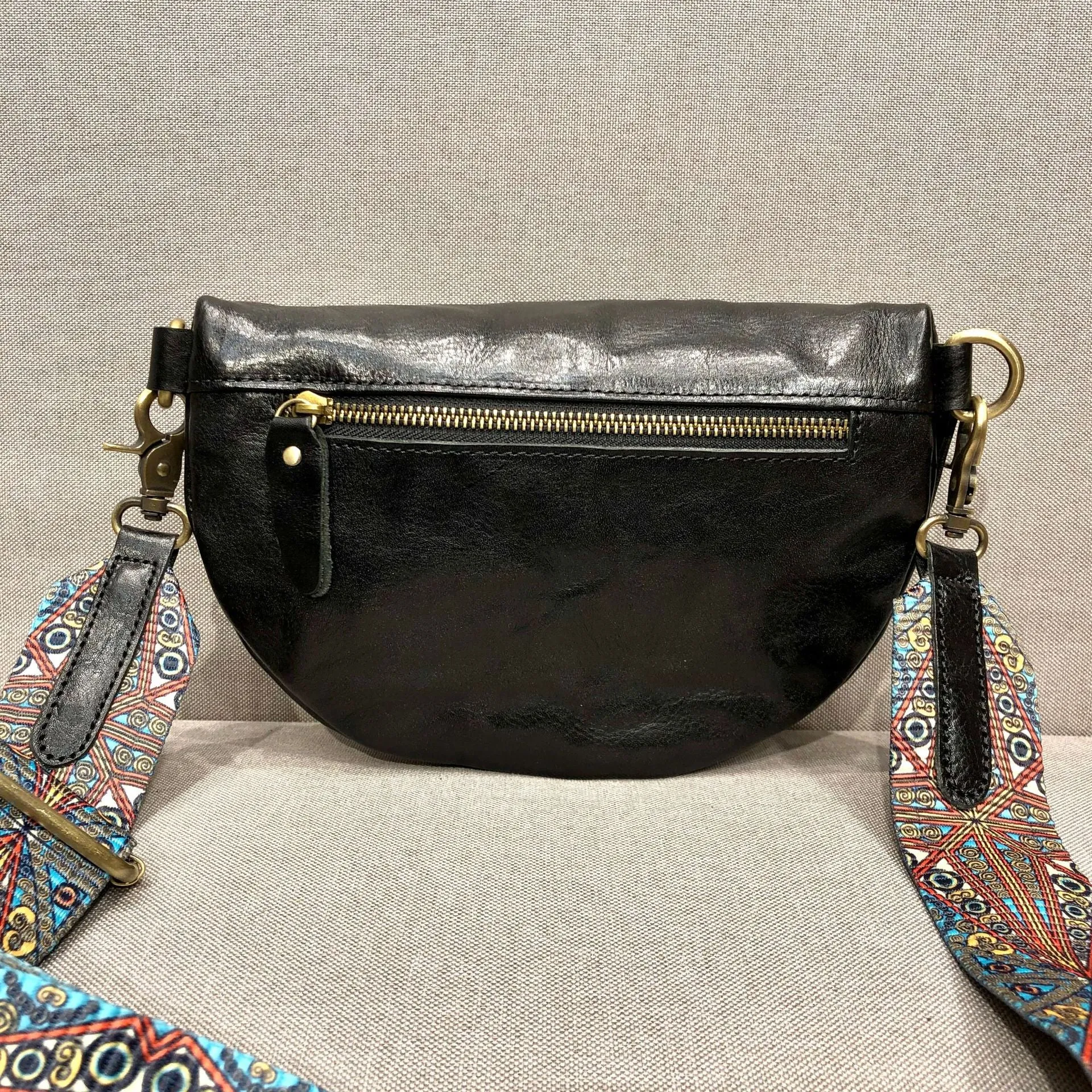 Women's Leather Chest Sling Bag with Boho Shoulder Strap Design