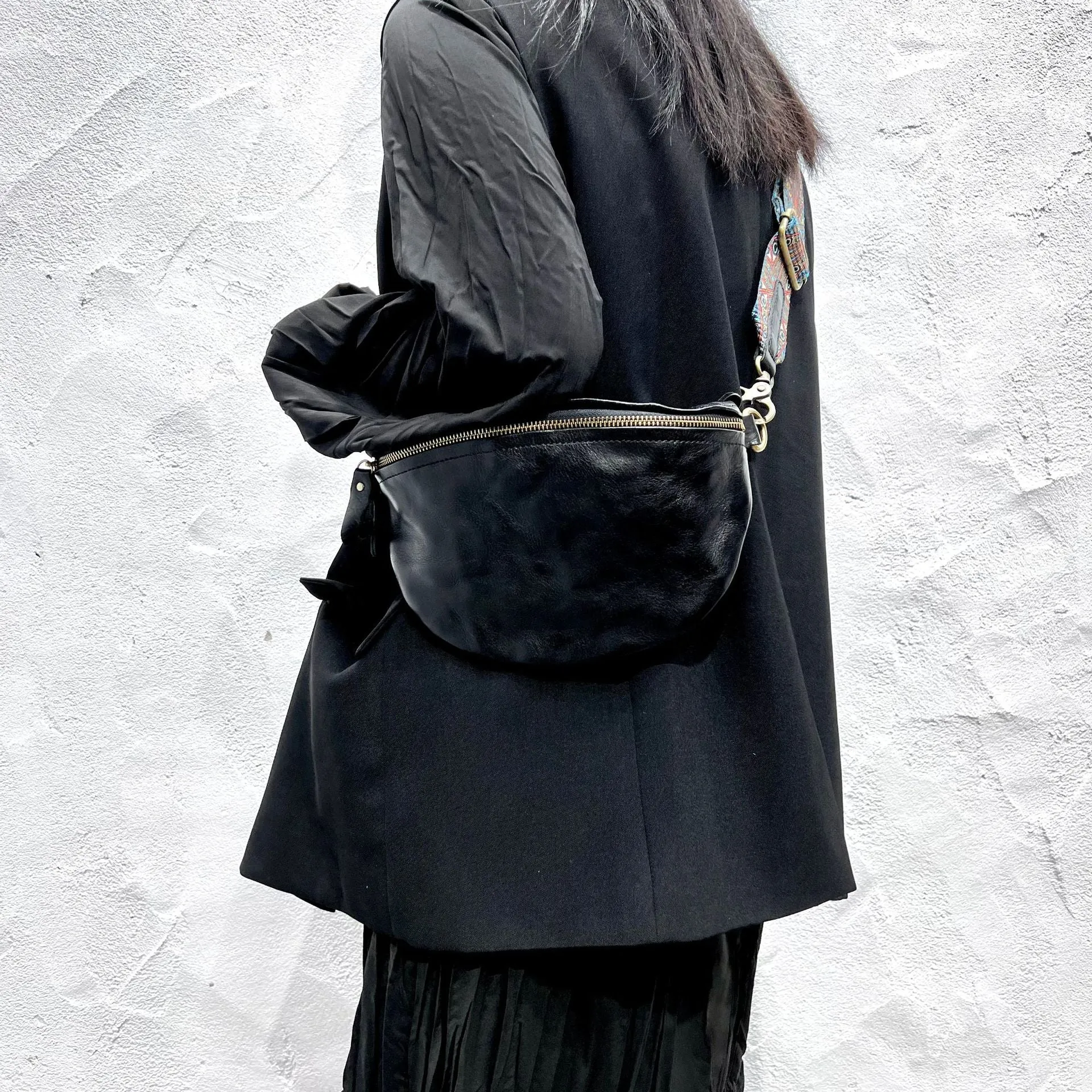 Women's Leather Chest Sling Bag with Boho Shoulder Strap Design